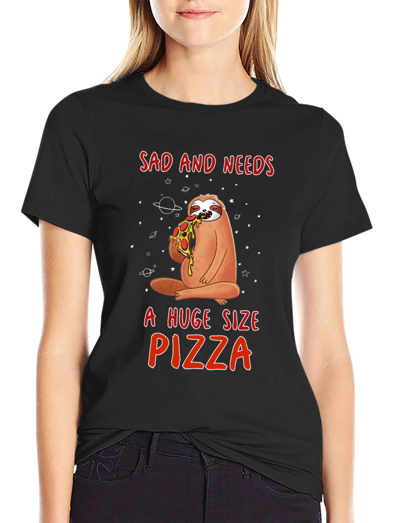 Sad Sloth Pizza Lover Graphic Tee