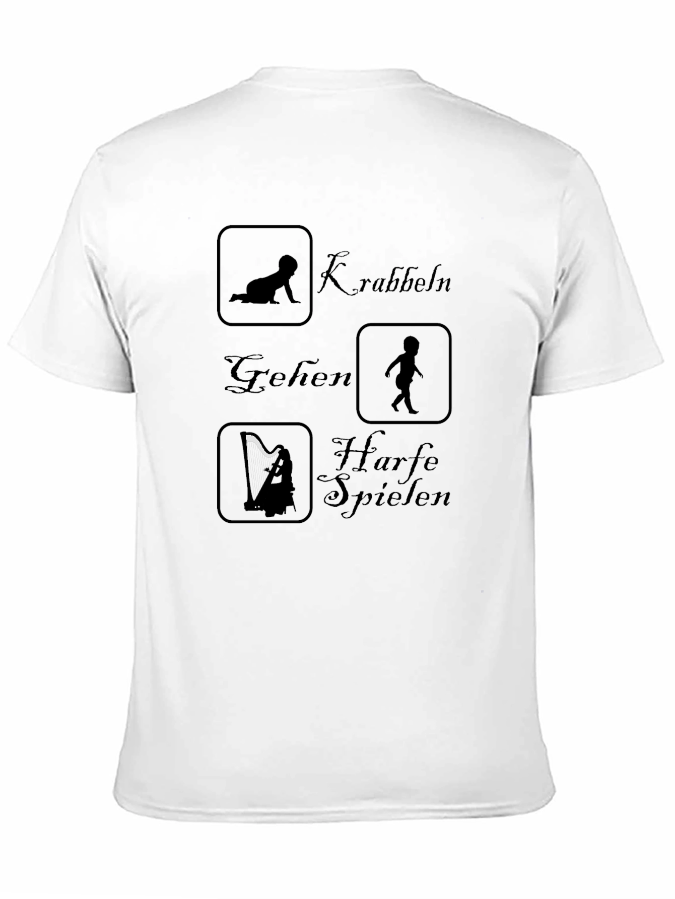 Funny Black T-Shirt - Crawling Walking Harp Playing
