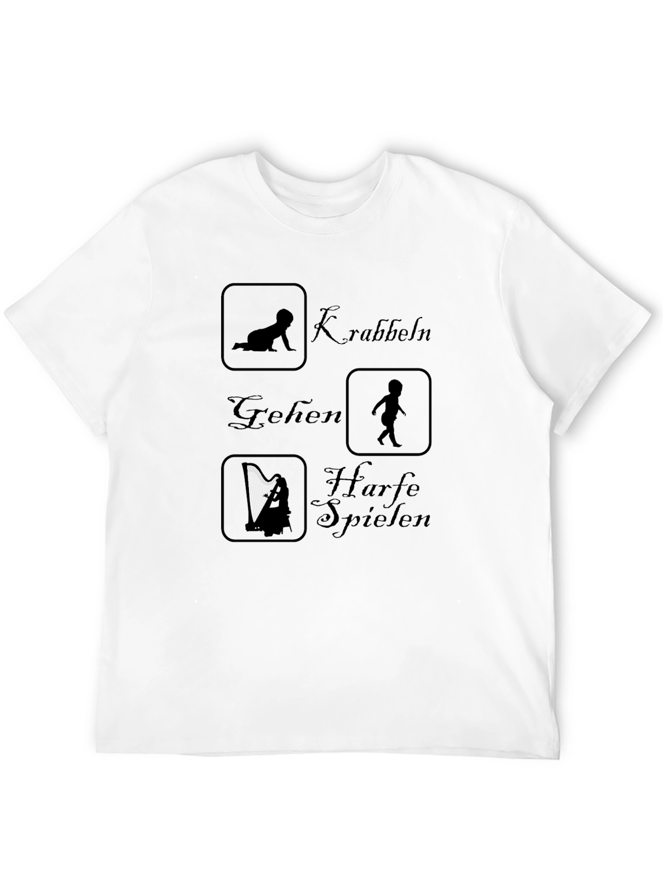 Funny Black T-Shirt - Crawling Walking Harp Playing