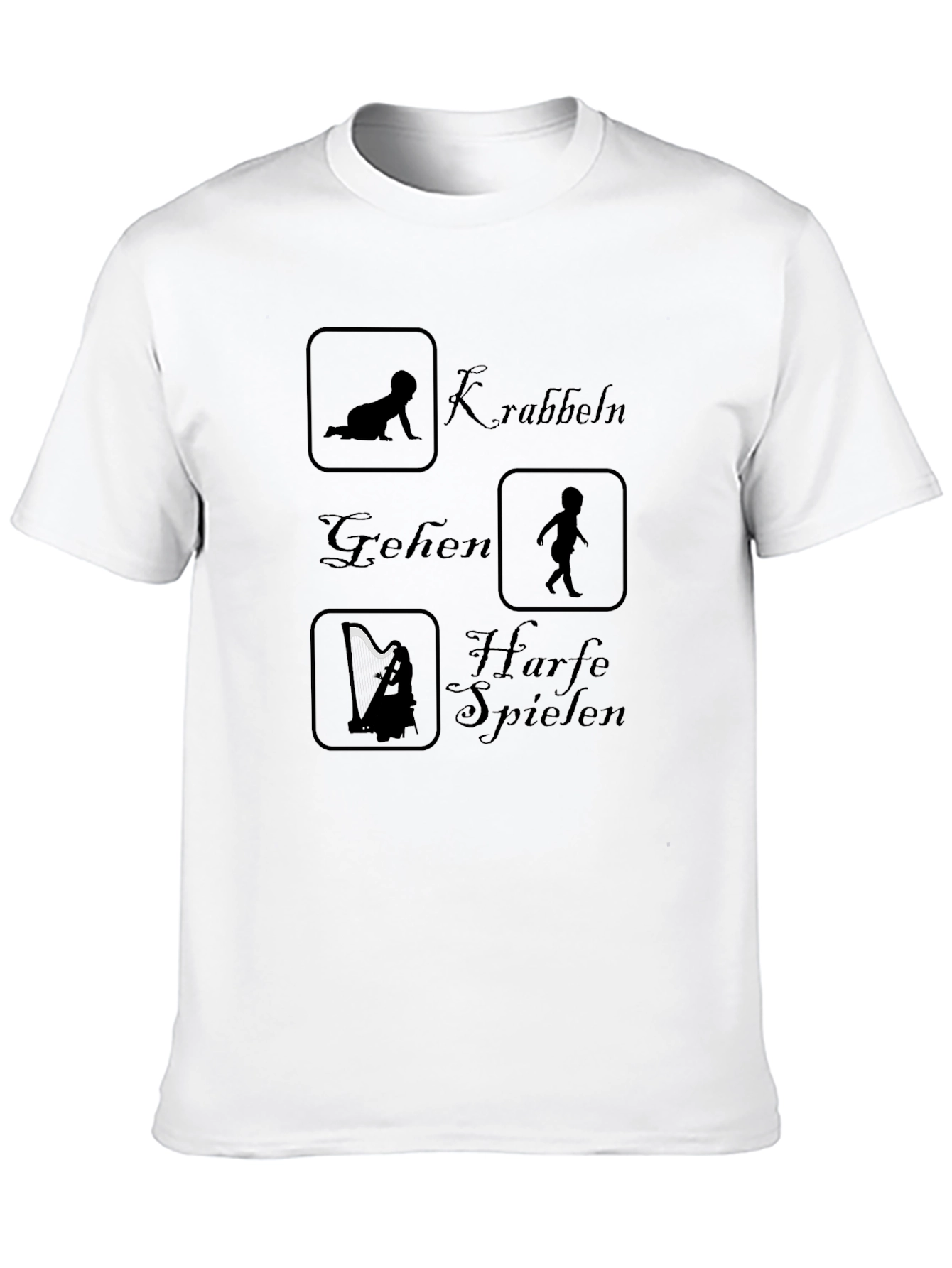 Funny Black T-Shirt - Crawling Walking Harp Playing