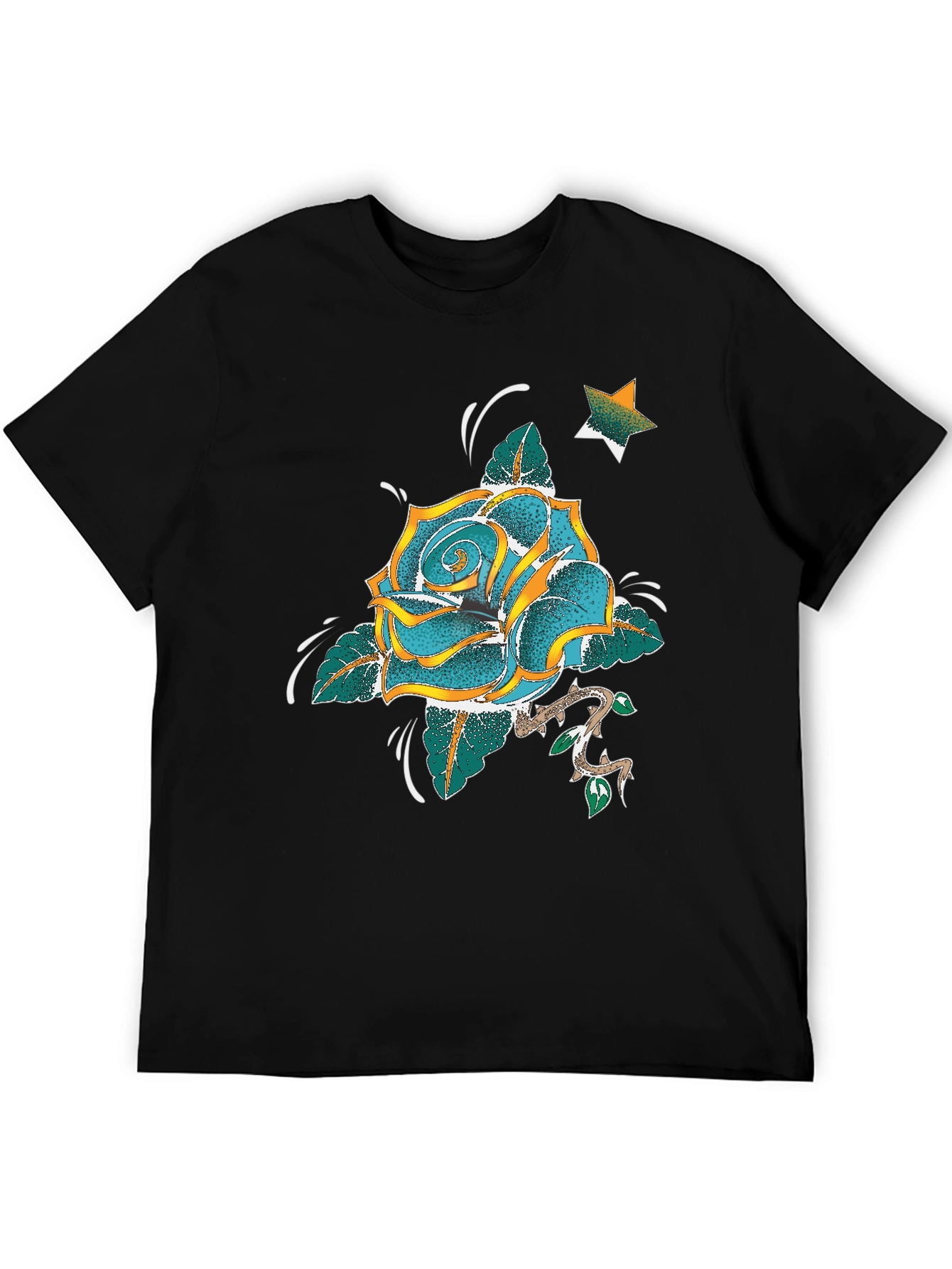 Rose & Star Graphic T-Shirt - Black