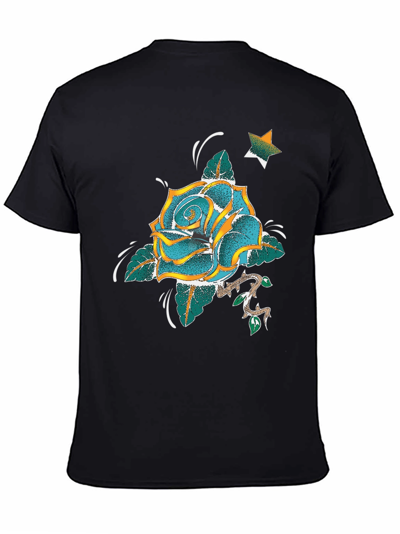 Rose & Star Graphic T-Shirt - Black
