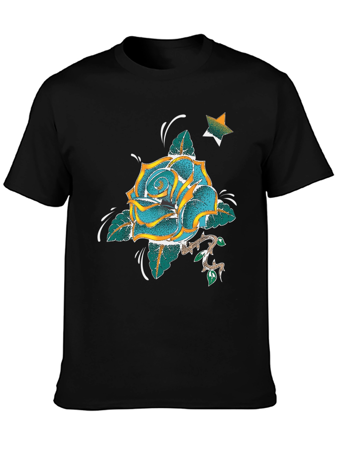 Rose & Star Graphic T-Shirt - Black