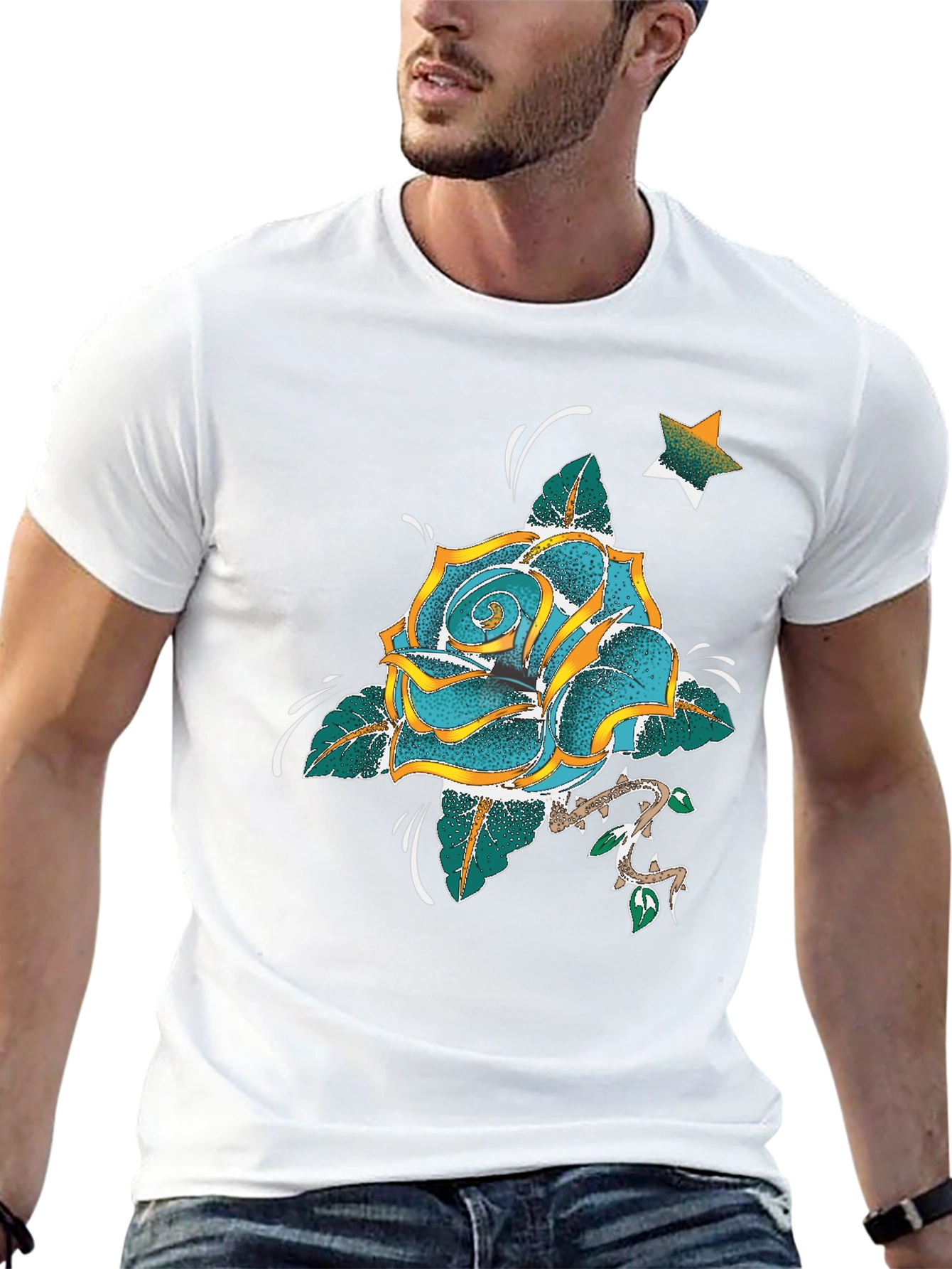 Rose & Star Graphic T-Shirt - Black