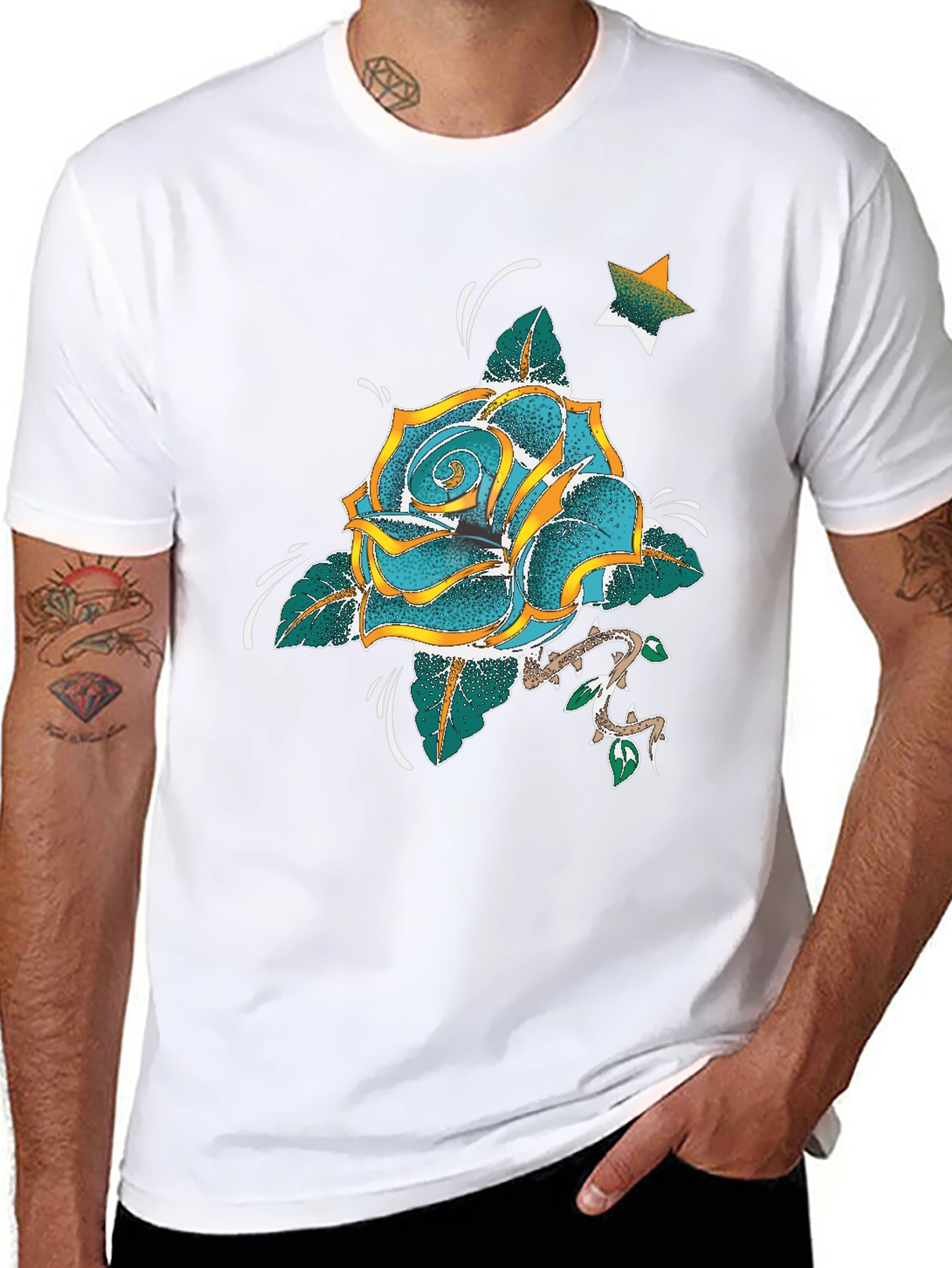 Rose & Star Graphic T-Shirt - Black