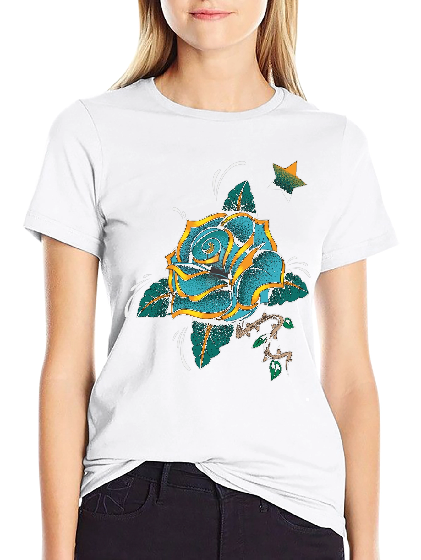 Rose & Star Graphic T-Shirt - Black