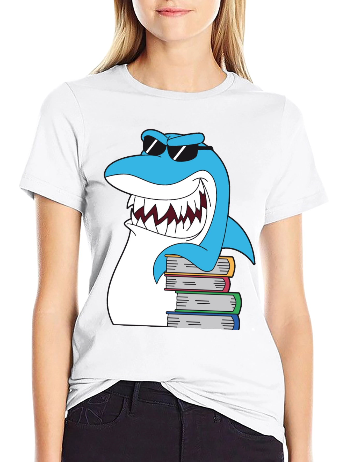 Cool Shark Reads Books Graphic T-Shirt