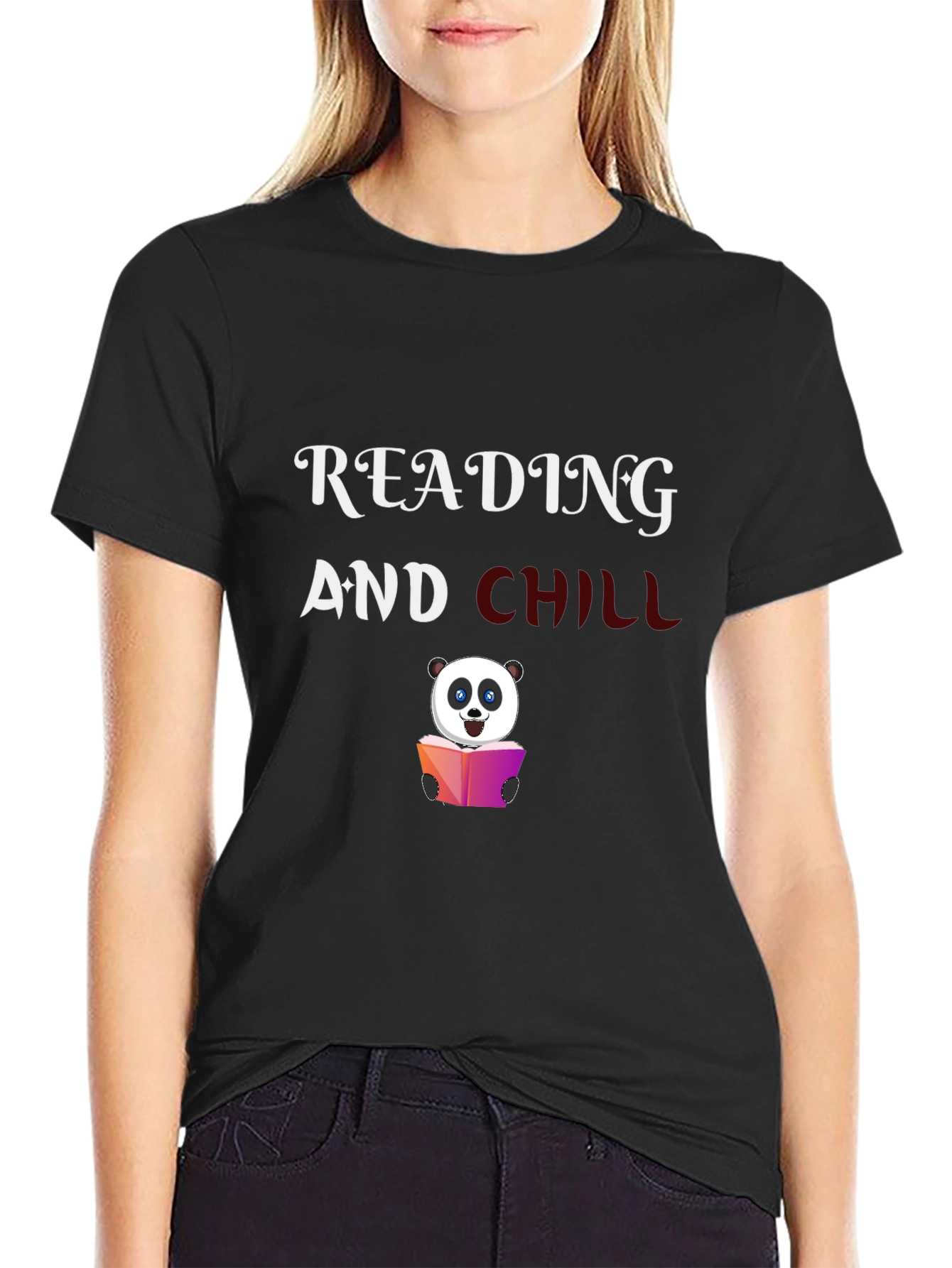 Reading Panda Graphic Tee - Black Cotton T-Shirt