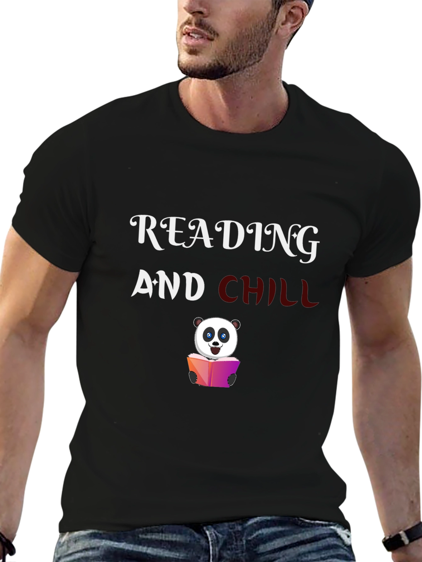 Reading Panda Graphic Tee - Black Cotton T-Shirt