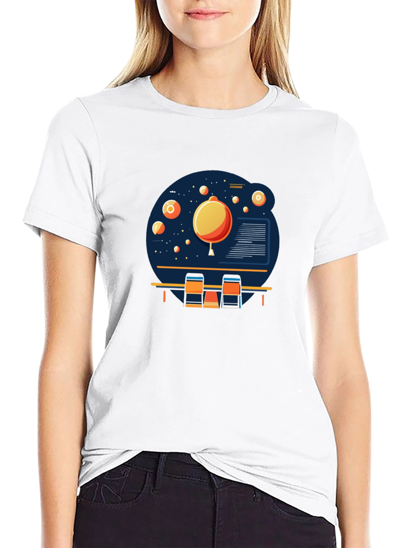 Space Scene Graphic Print Black T-Shirt