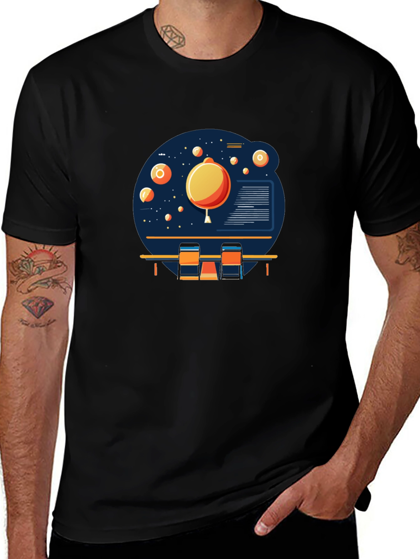 Space Scene Graphic Print Black T-Shirt