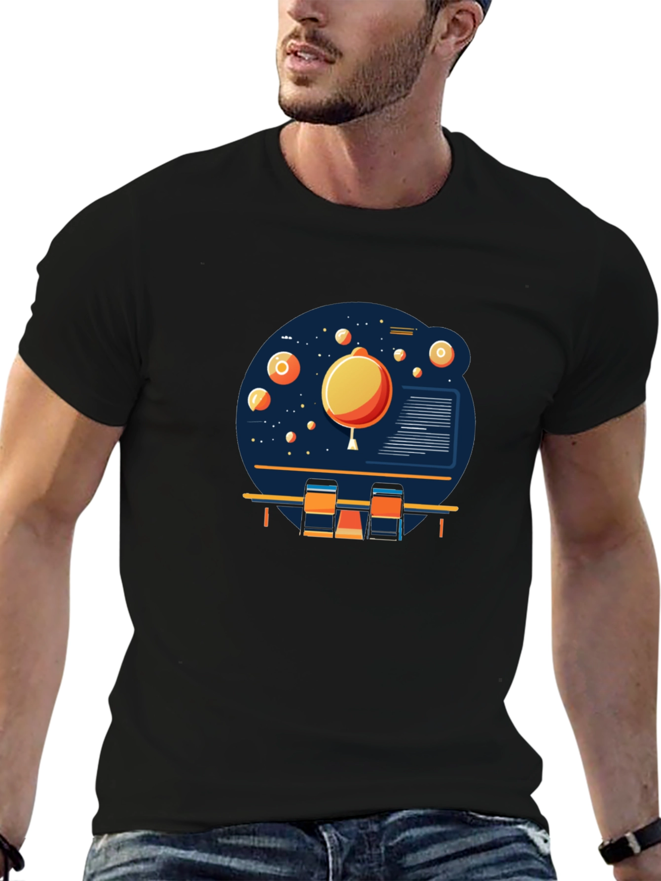 Space Scene Graphic Print Black T-Shirt