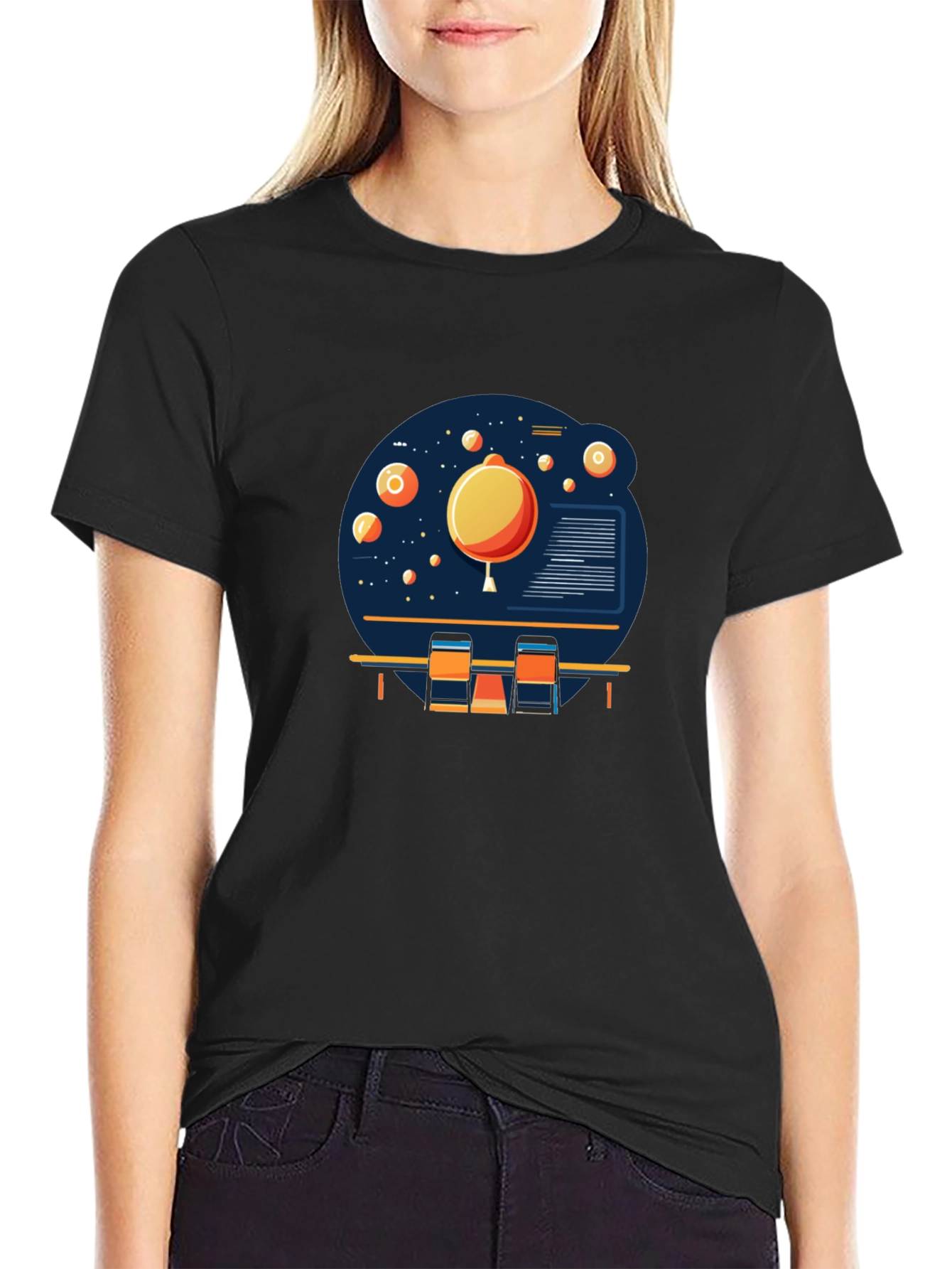 Space Scene Graphic Print Black T-Shirt