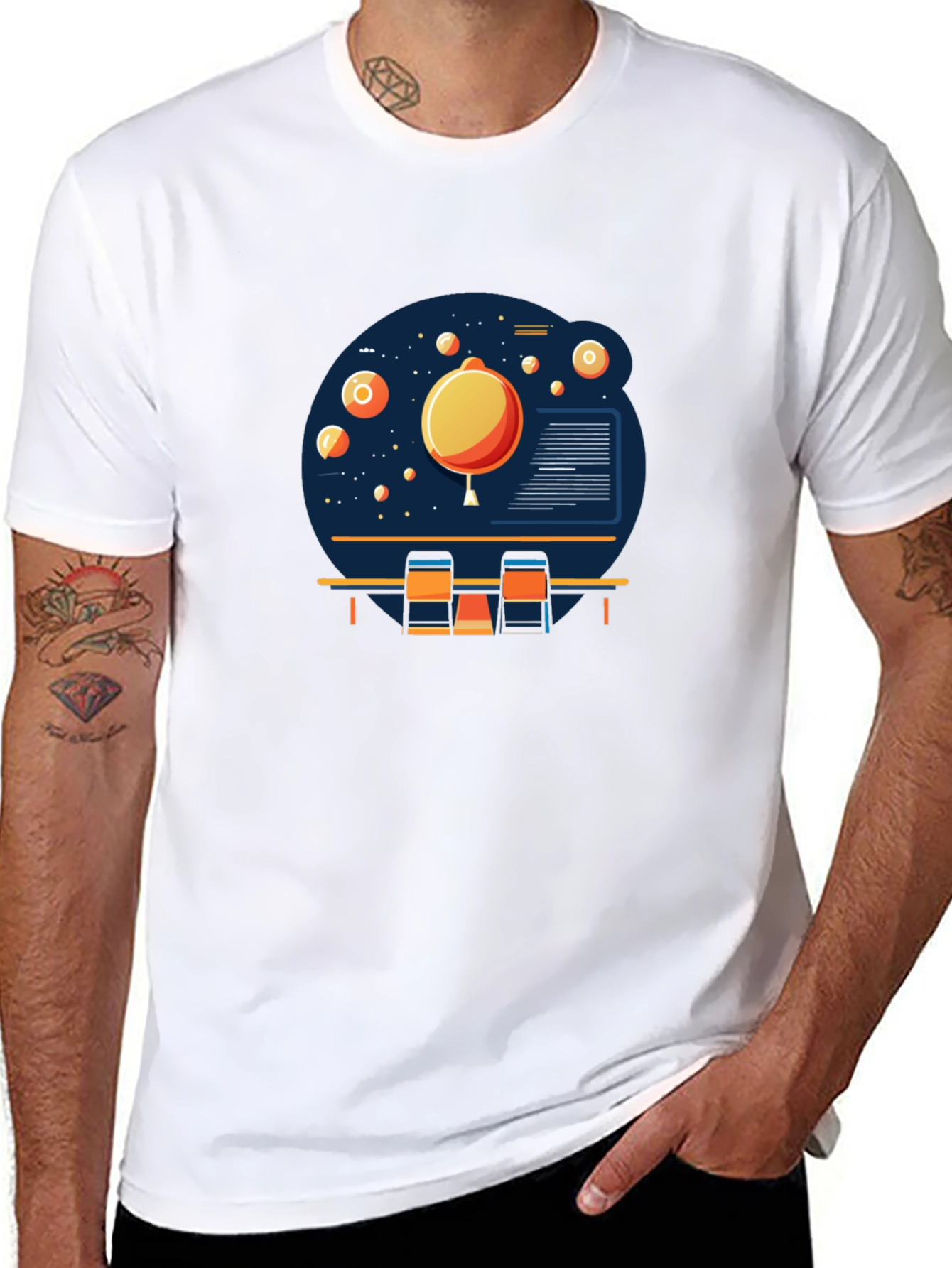 Space Scene Graphic Print Black T-Shirt