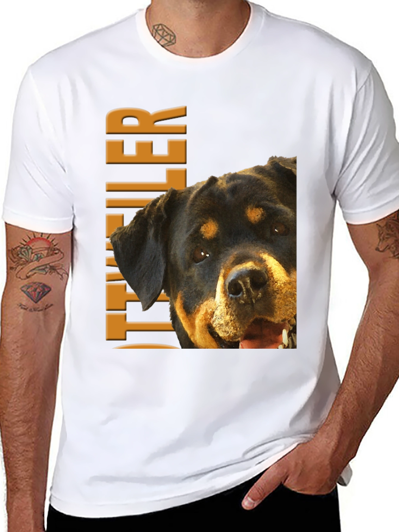 Rottweiler Dog Graphic Tee - Black Cotton T-Shirt