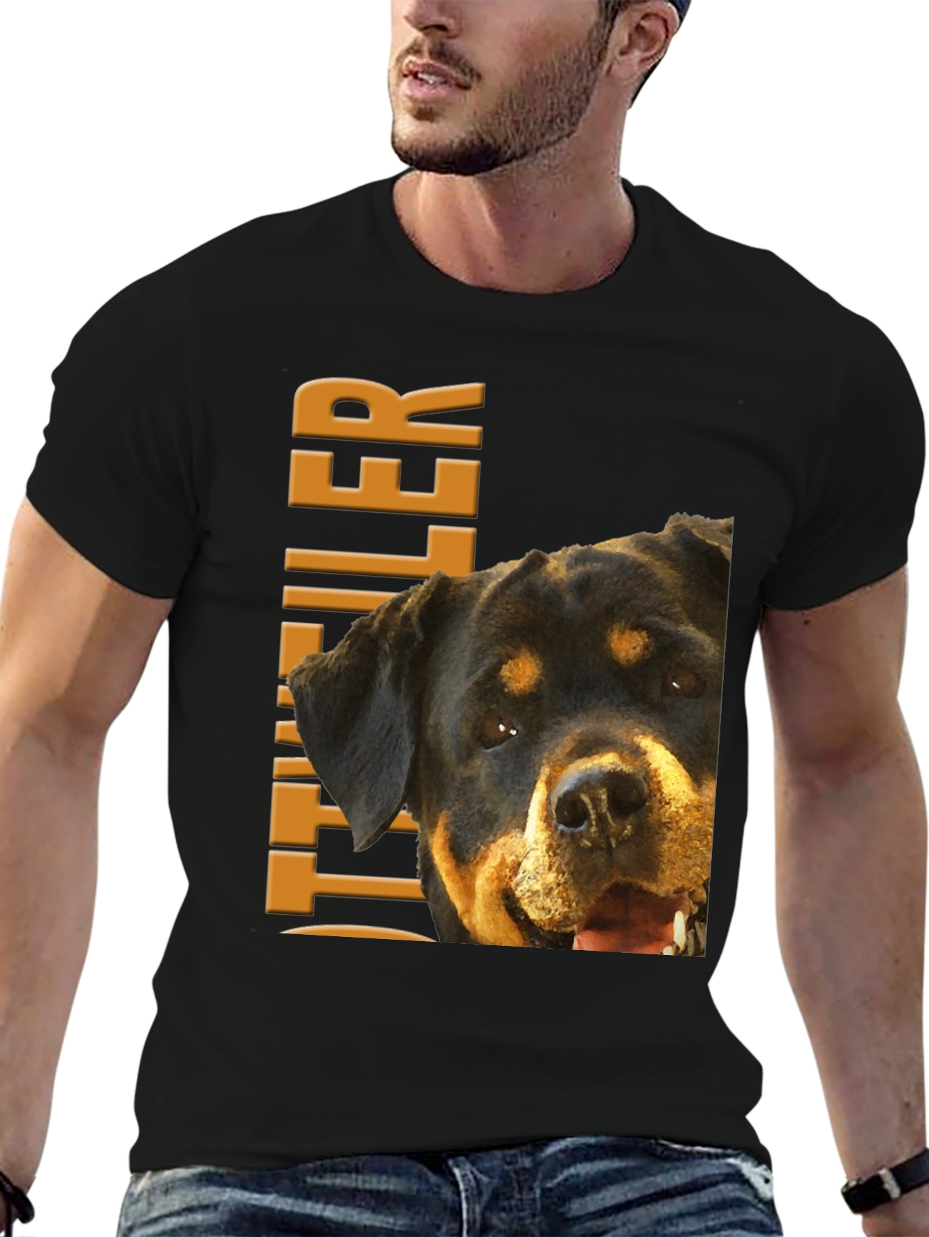 Rottweiler Dog Graphic Tee - Black Cotton T-Shirt