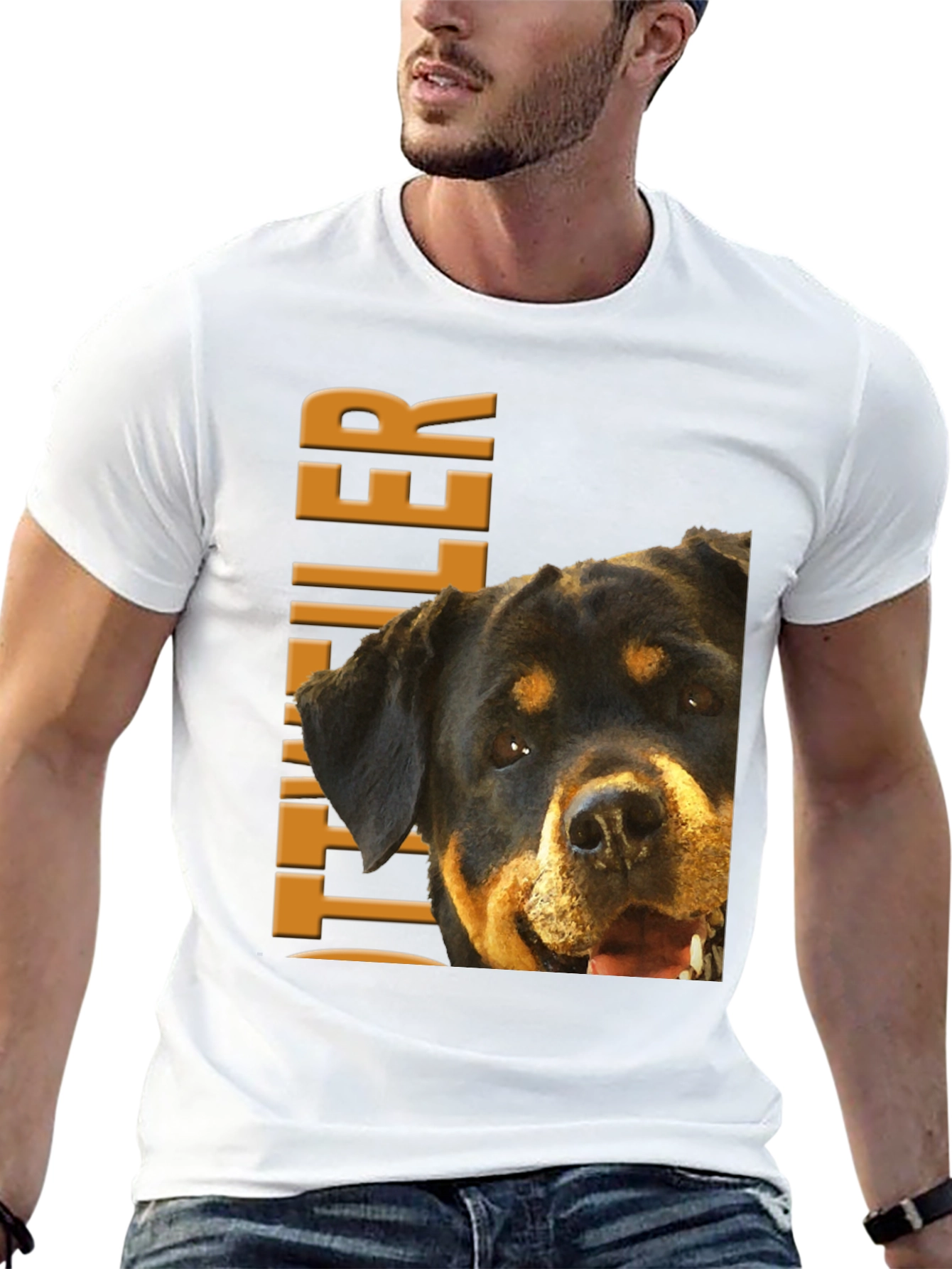 Rottweiler Dog Graphic Tee - Black Cotton T-Shirt