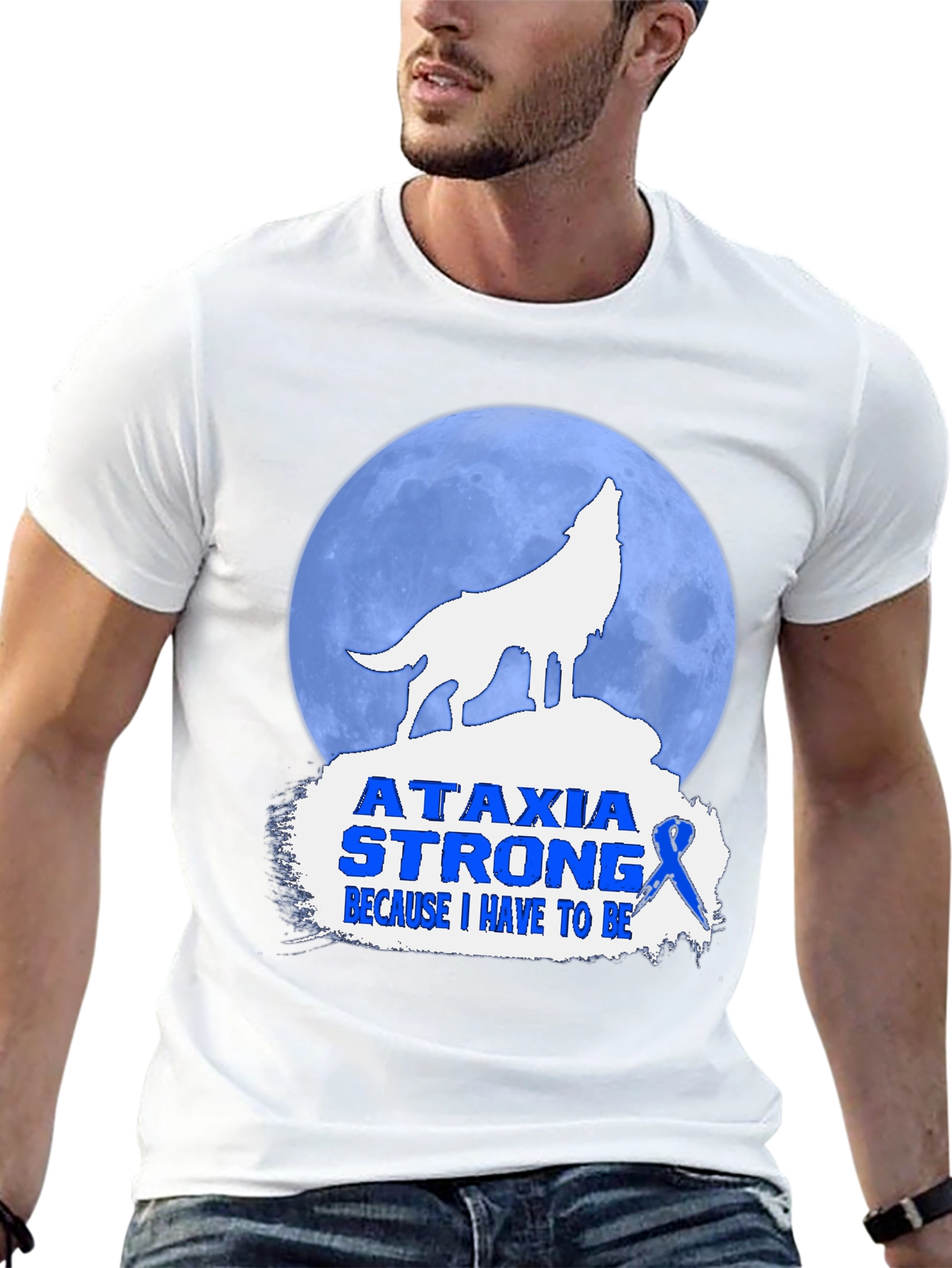 Ataxia Strong T-Shirt - Wolf Howling Design