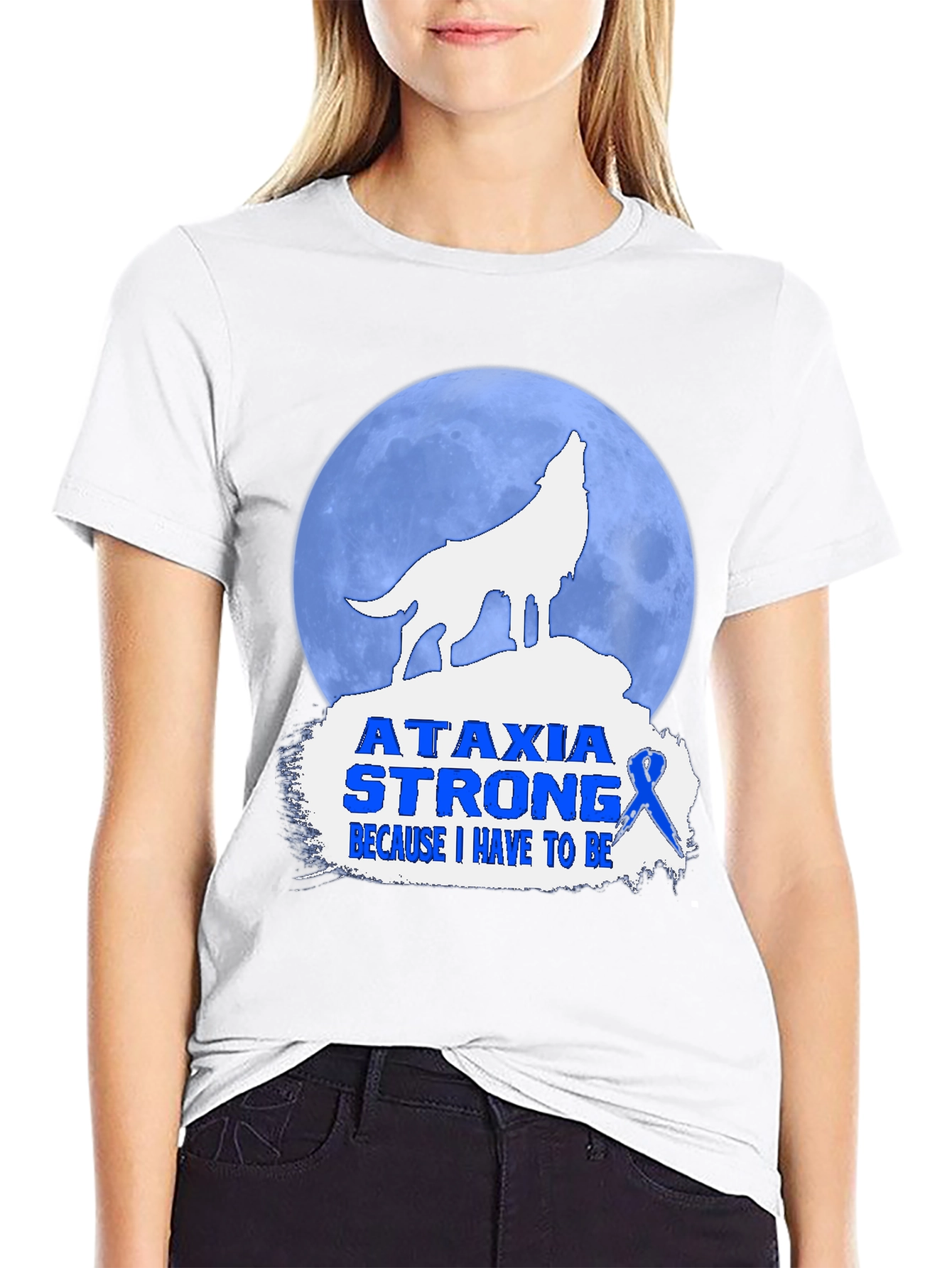 Ataxia Strong T-Shirt - Wolf Howling Design
