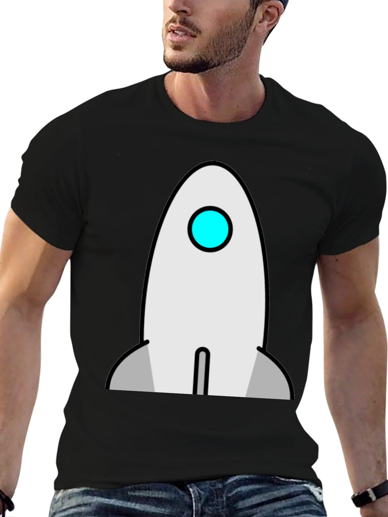 Rocket Graphic T-Shirt - Black Cotton Crew Neck Tee