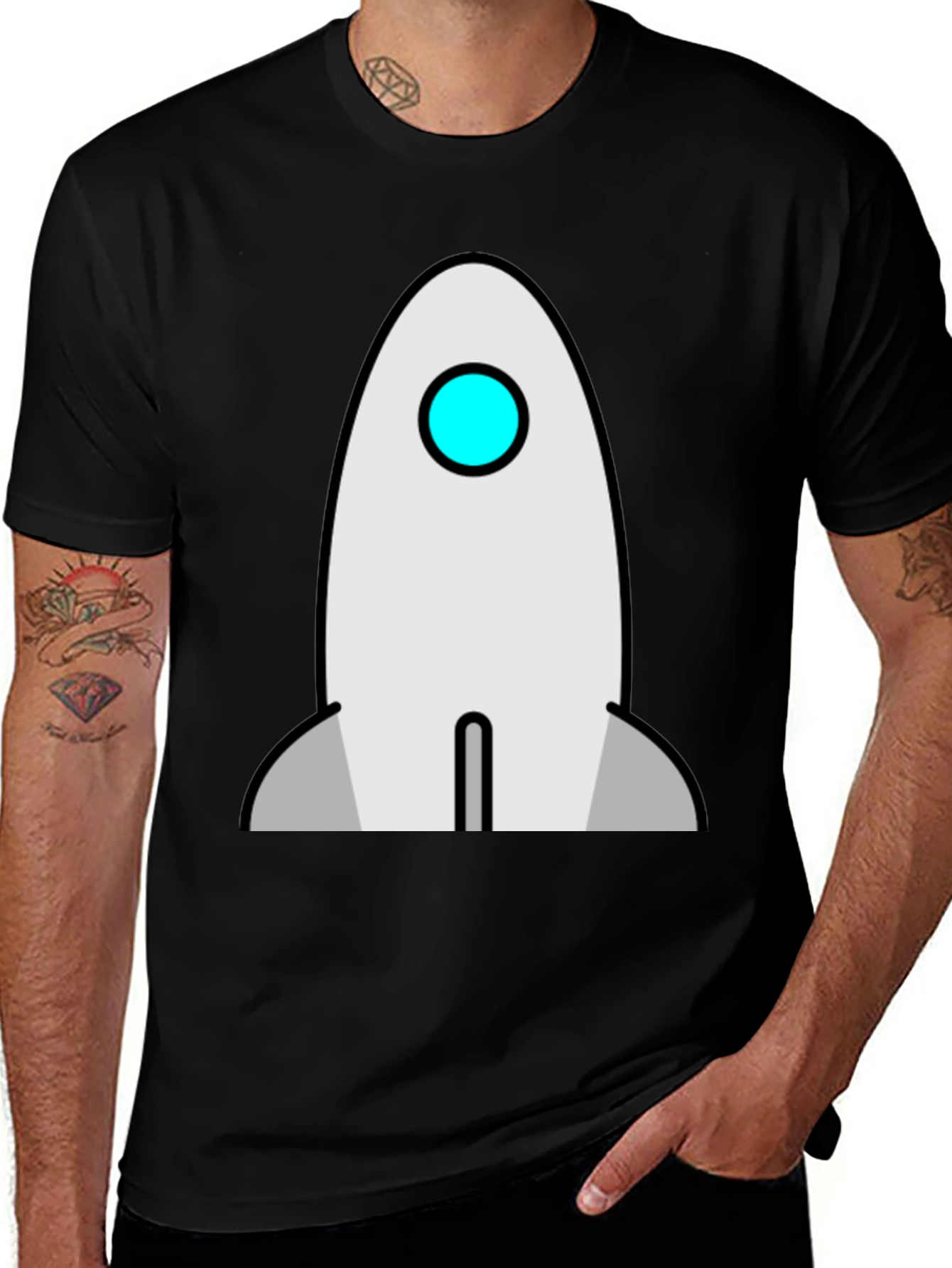 Rocket Graphic T-Shirt - Black Cotton Crew Neck Tee