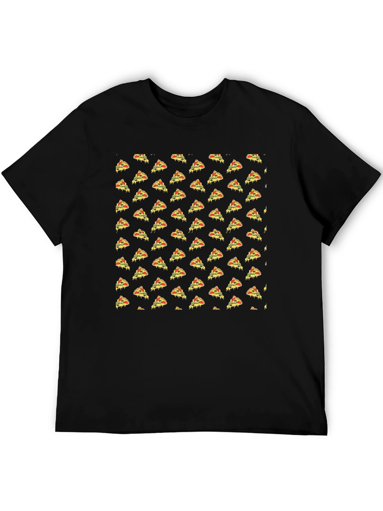 Pizza Slice Pattern Black T-Shirt