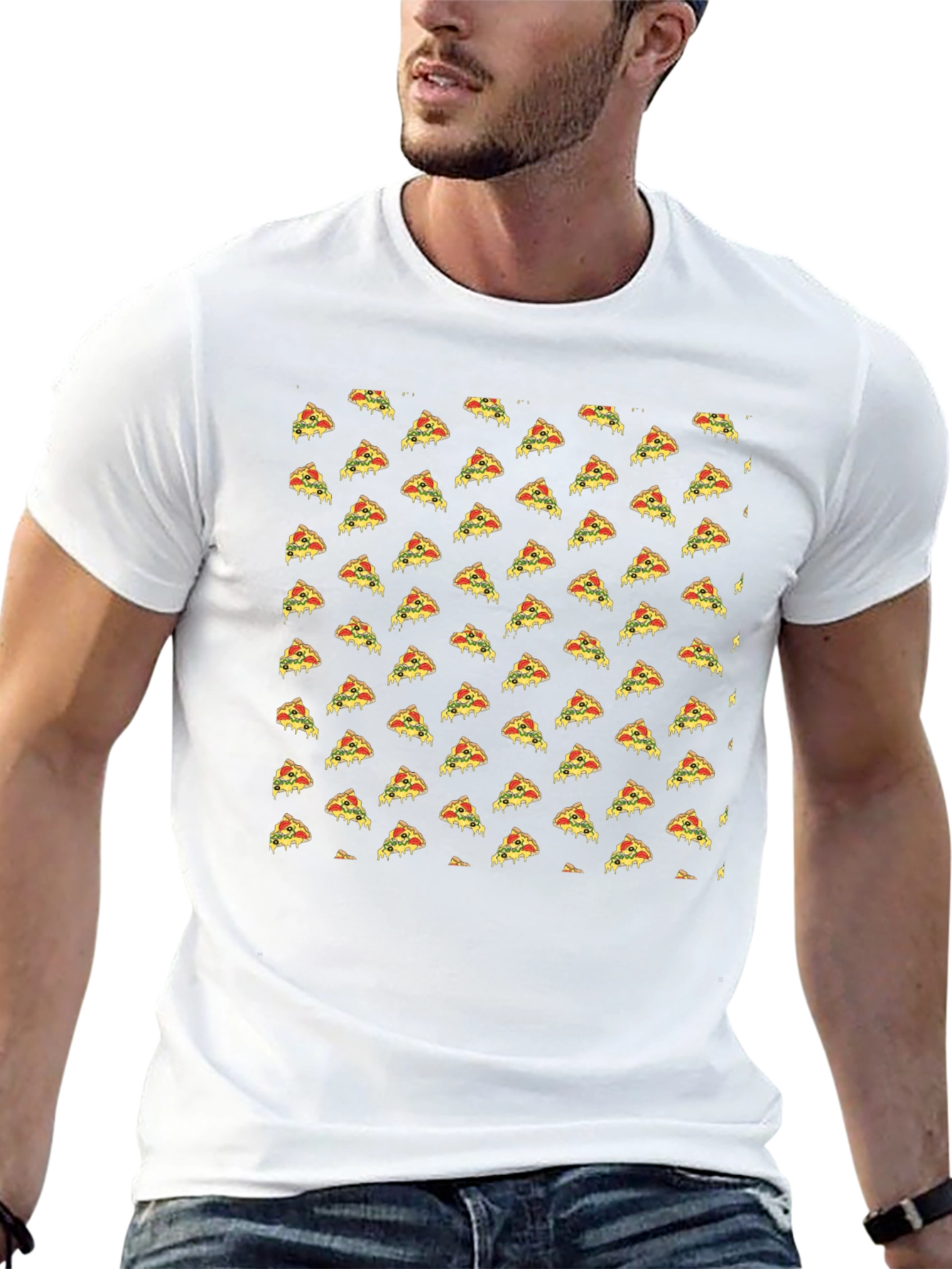 Pizza Slice Pattern Black T-Shirt