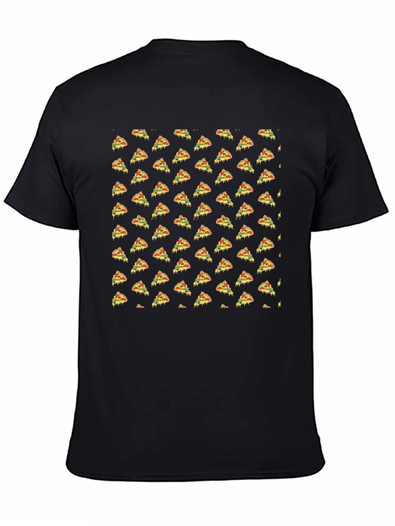 Pizza Slice Pattern Black T-Shirt