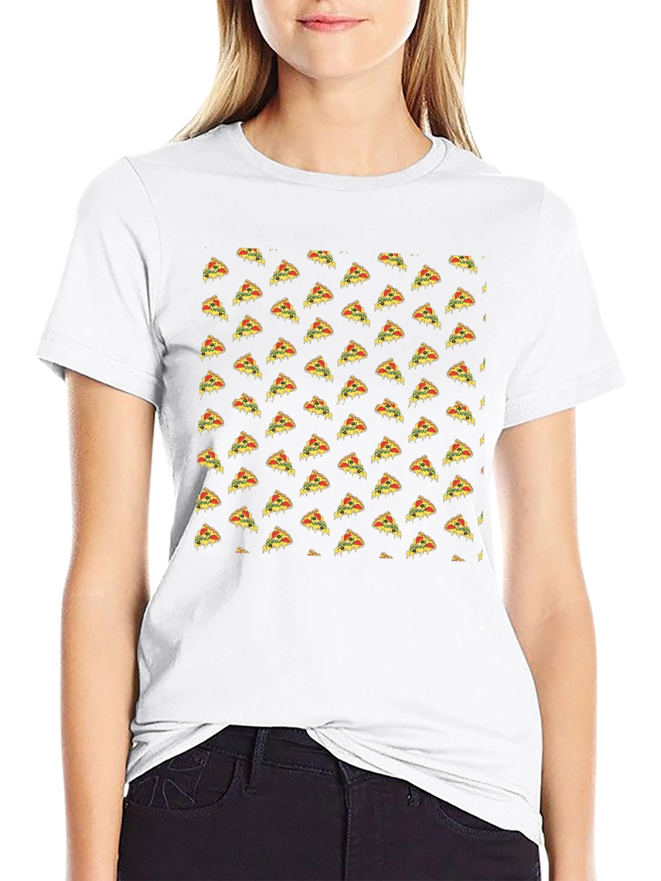 Pizza Slice Pattern Black T-Shirt