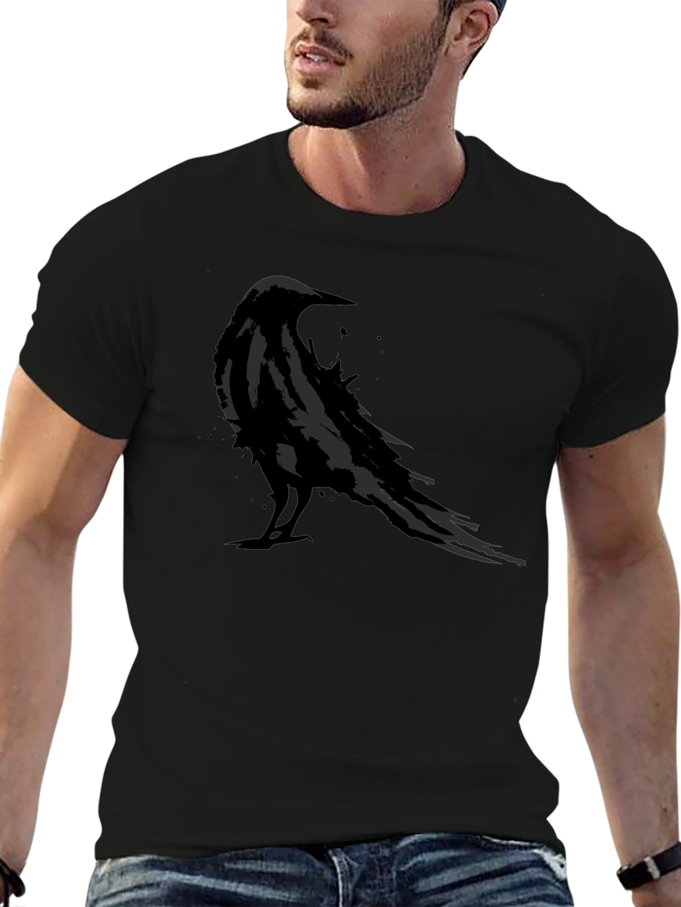 Mens Black Raven Graphic Tee - Stylish Bird Design