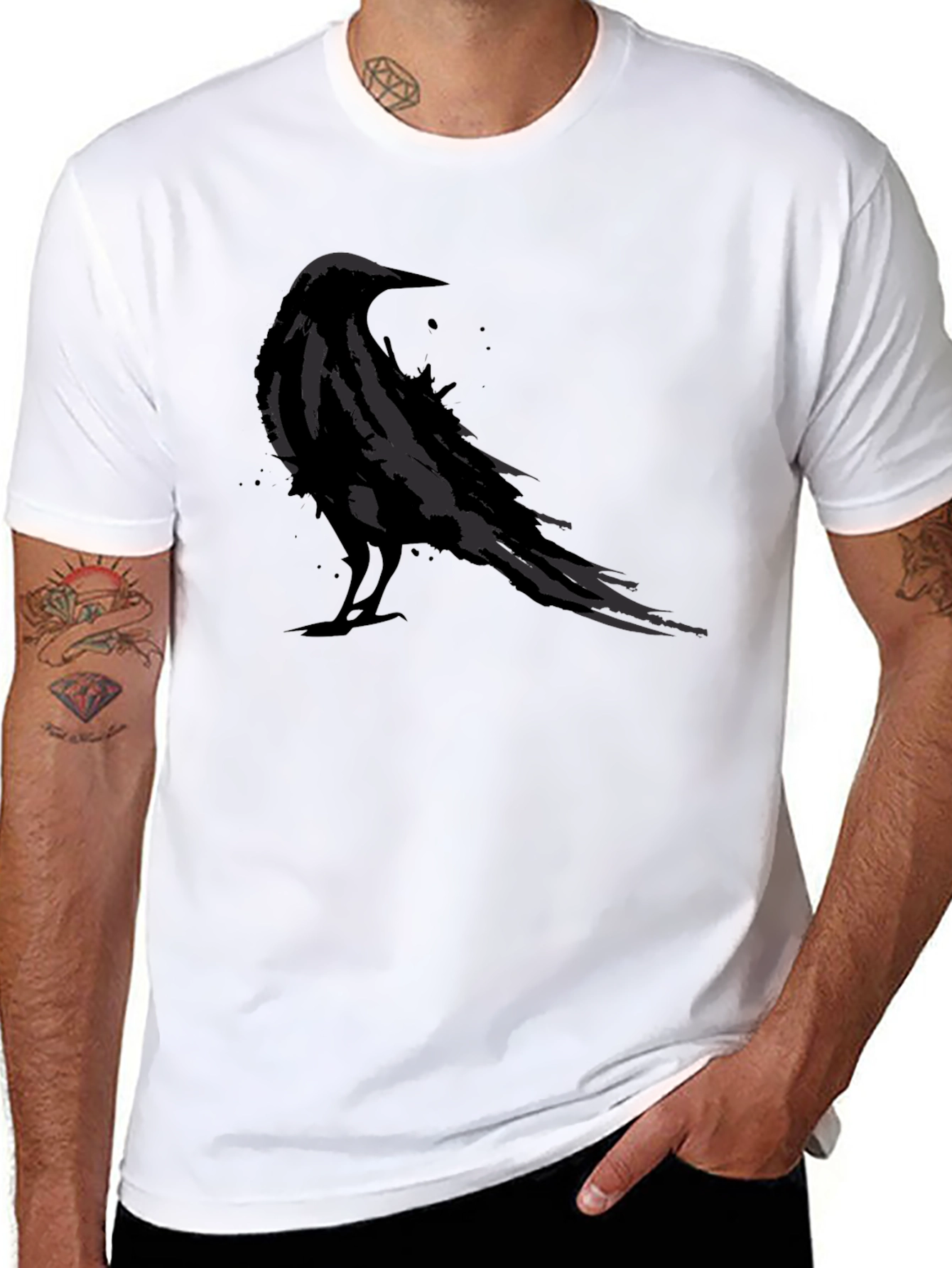 Mens Black Raven Graphic Tee - Stylish Bird Design