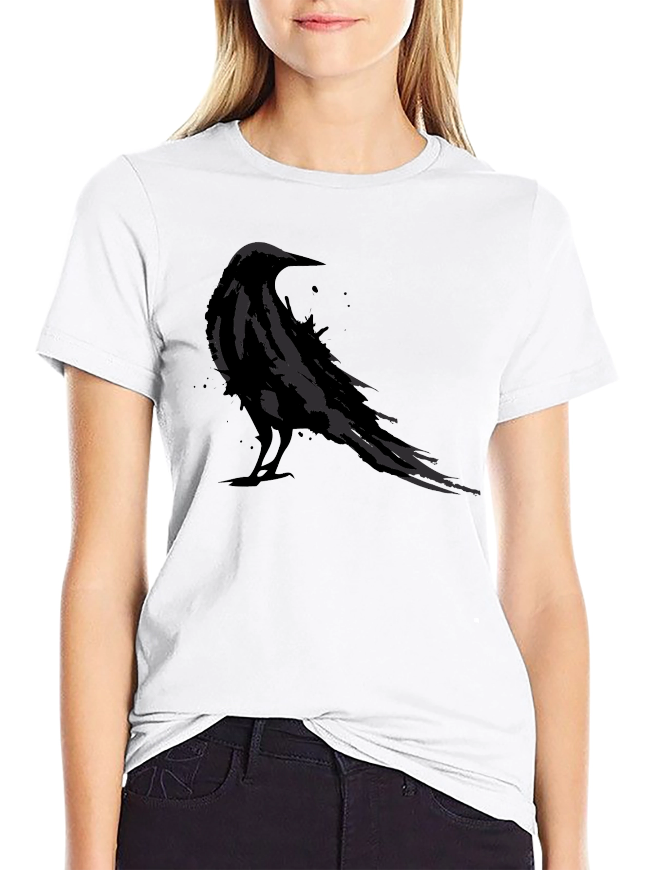 Mens Black Raven Graphic Tee - Stylish Bird Design
