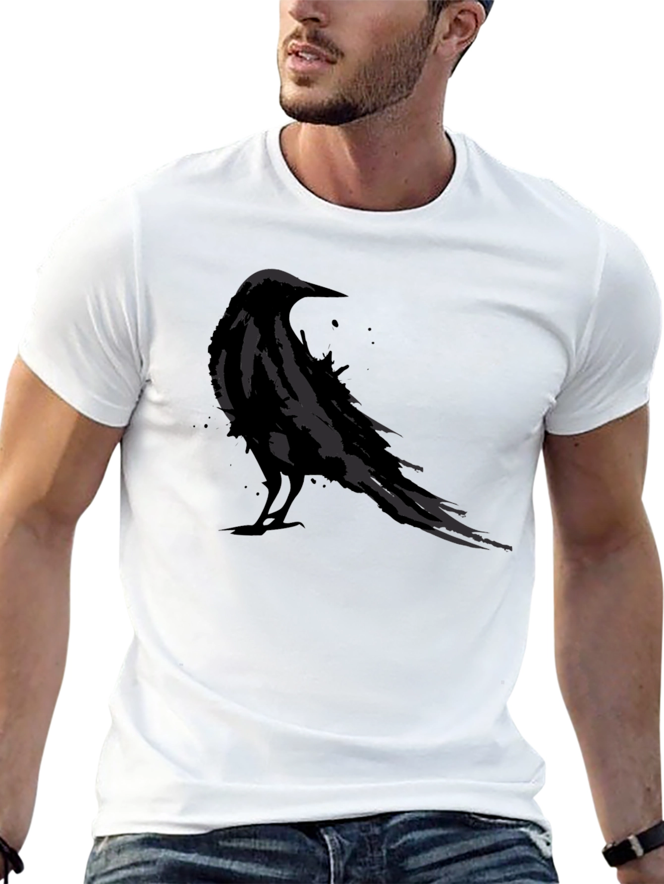 Mens Black Raven Graphic Tee - Stylish Bird Design