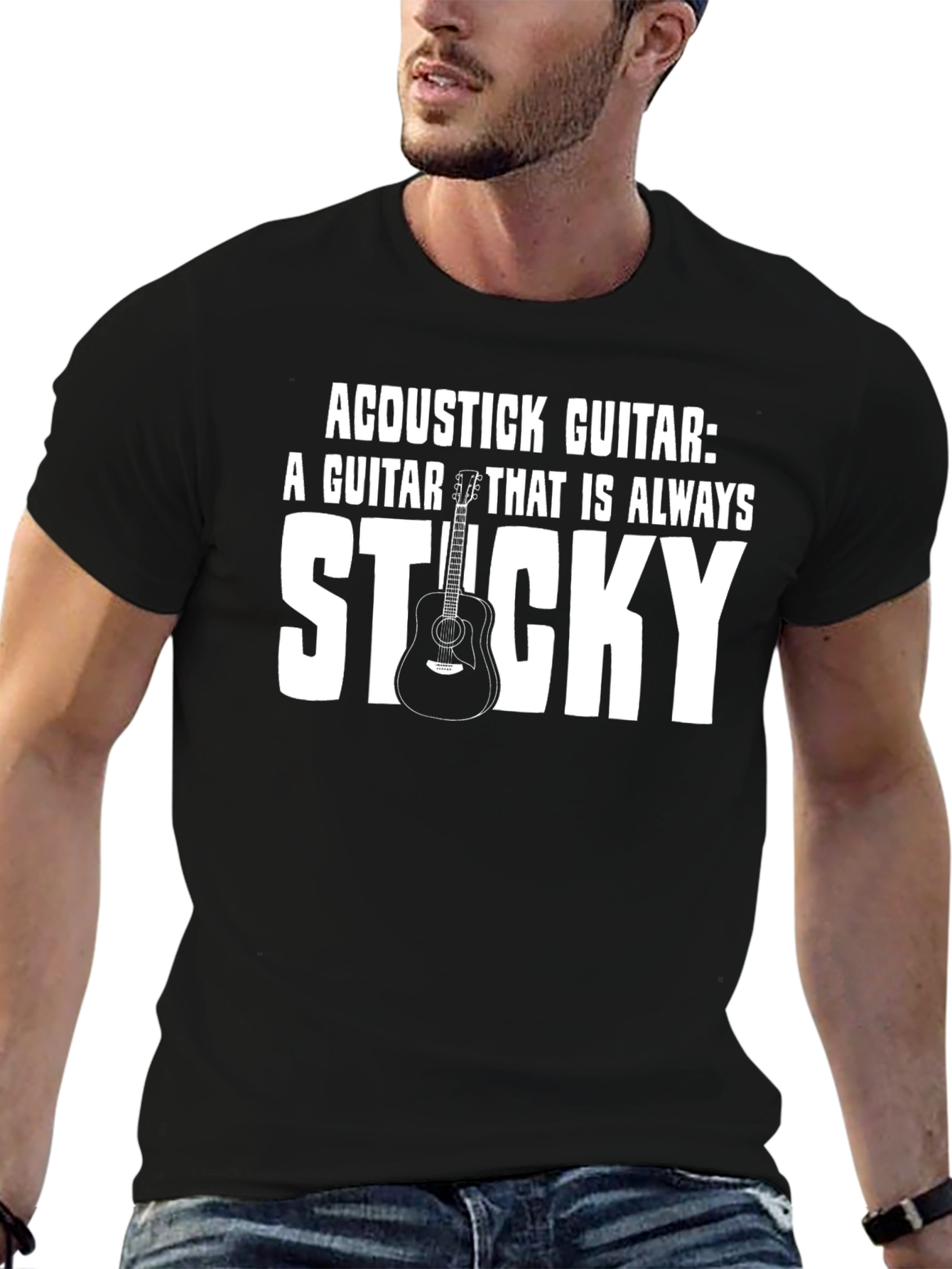 Acoustic Guitar Sticky Joke Graphic T-Shirt