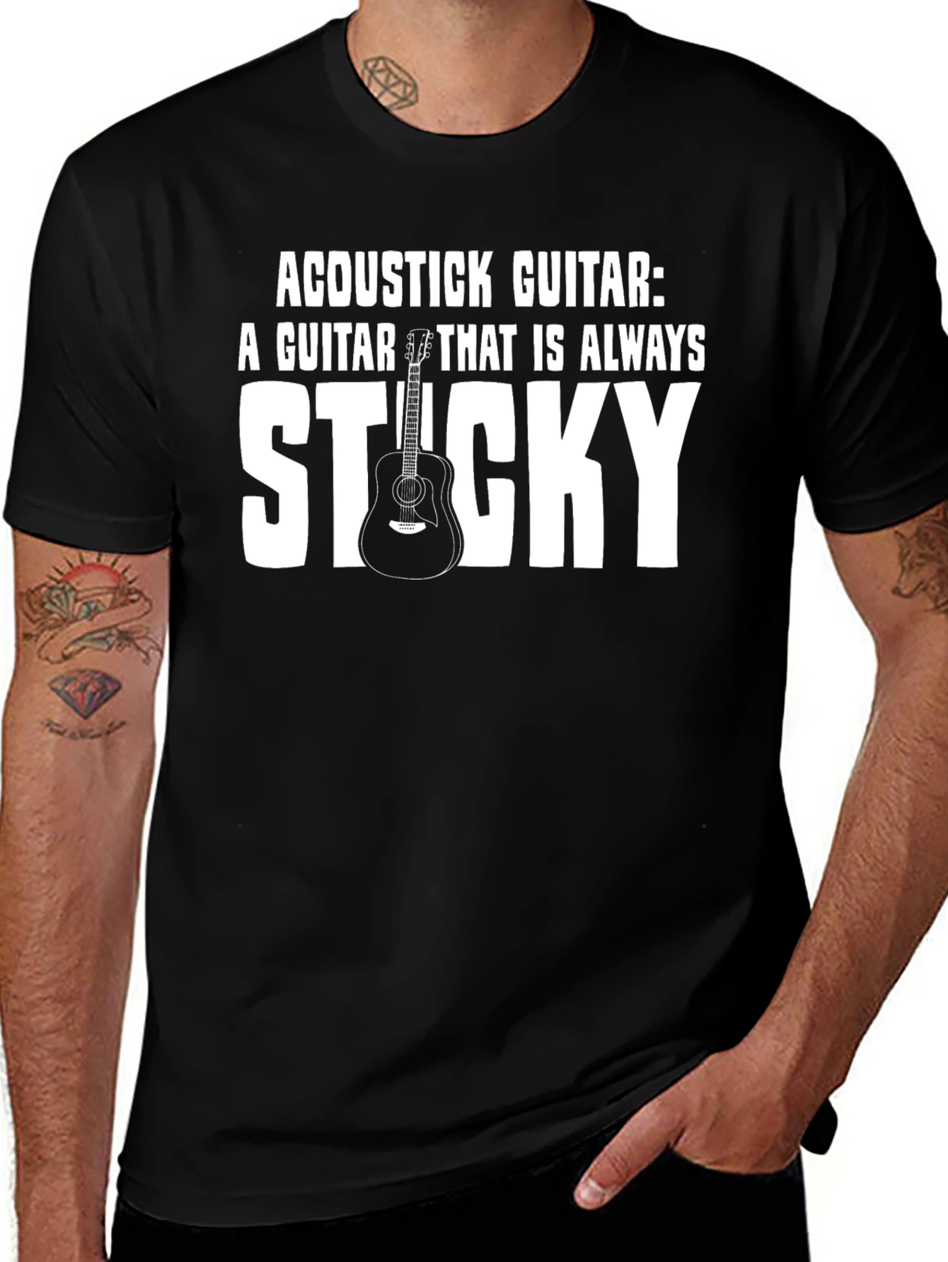 Acoustic Guitar Sticky Joke Graphic T-Shirt