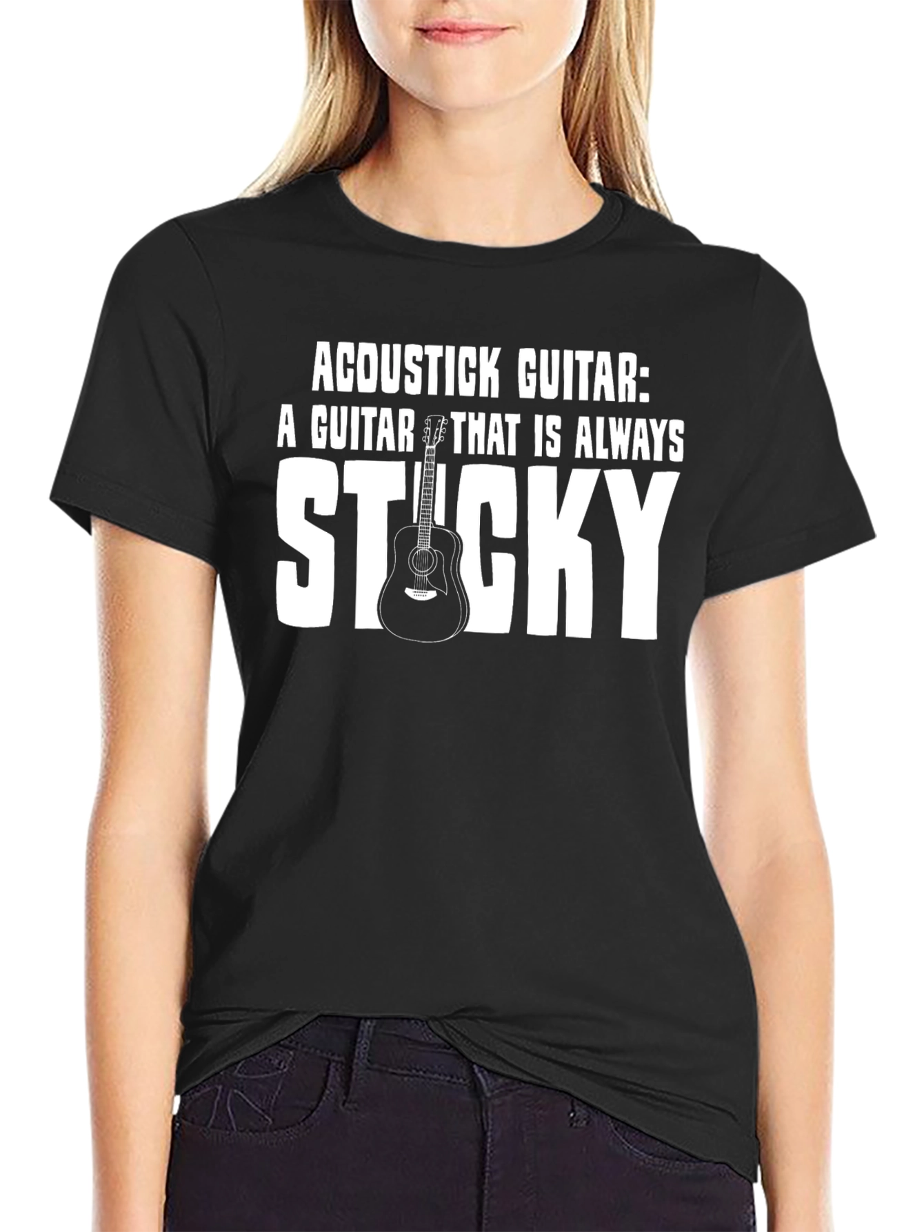 Acoustic Guitar Sticky Joke Graphic T-Shirt