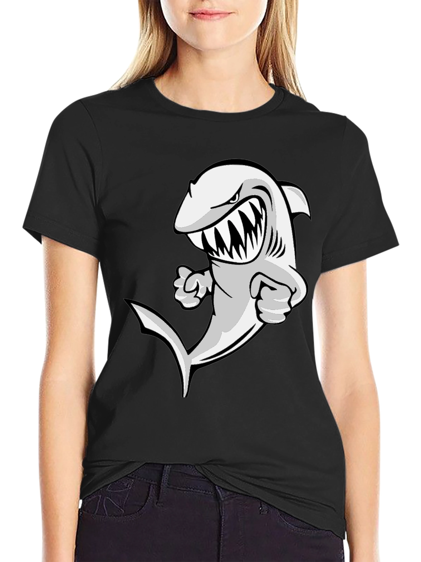 Cartoon Shark Graphic T-Shirt