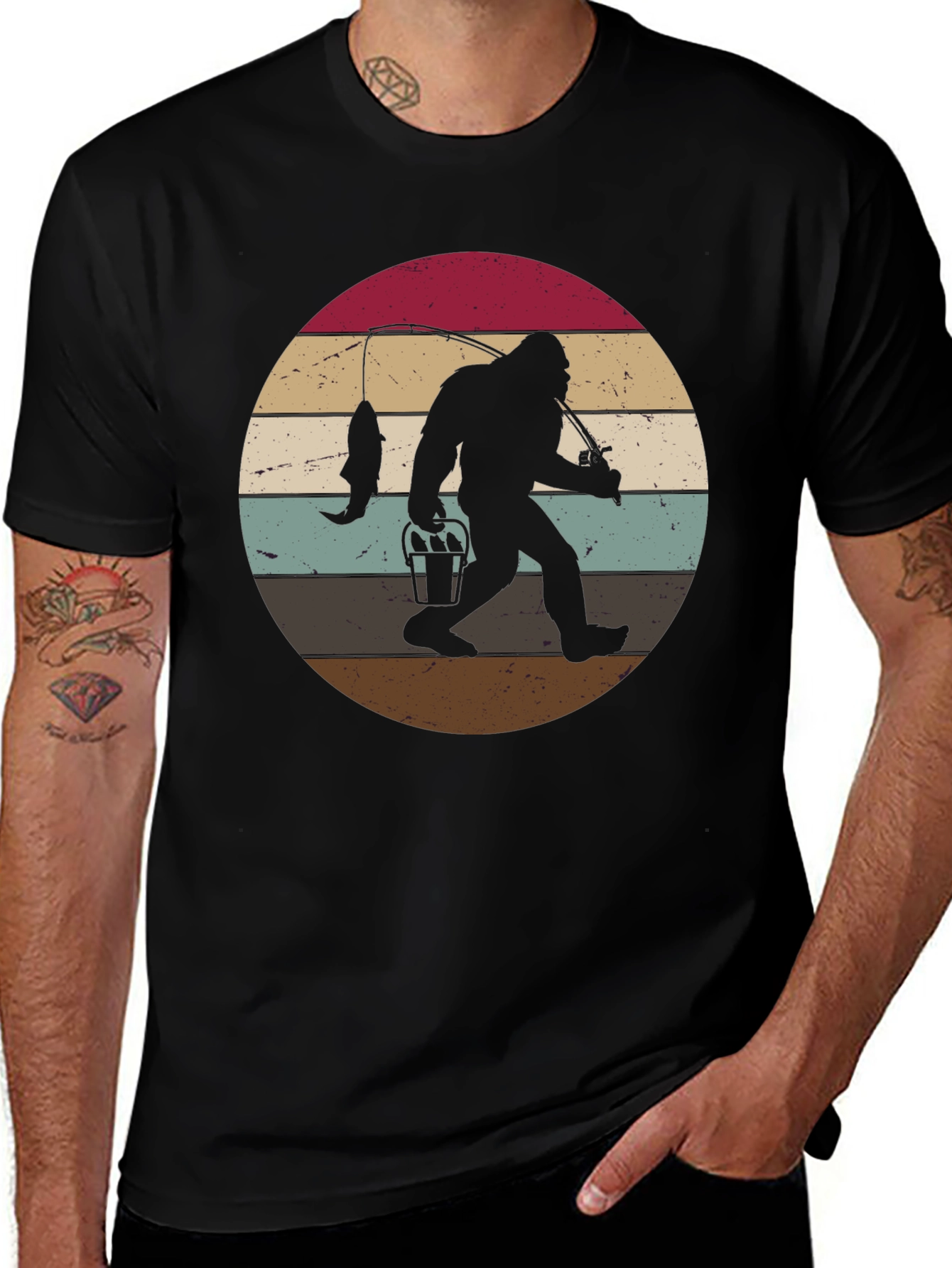 Bigfoot Fishing Sunset Graphic Tee