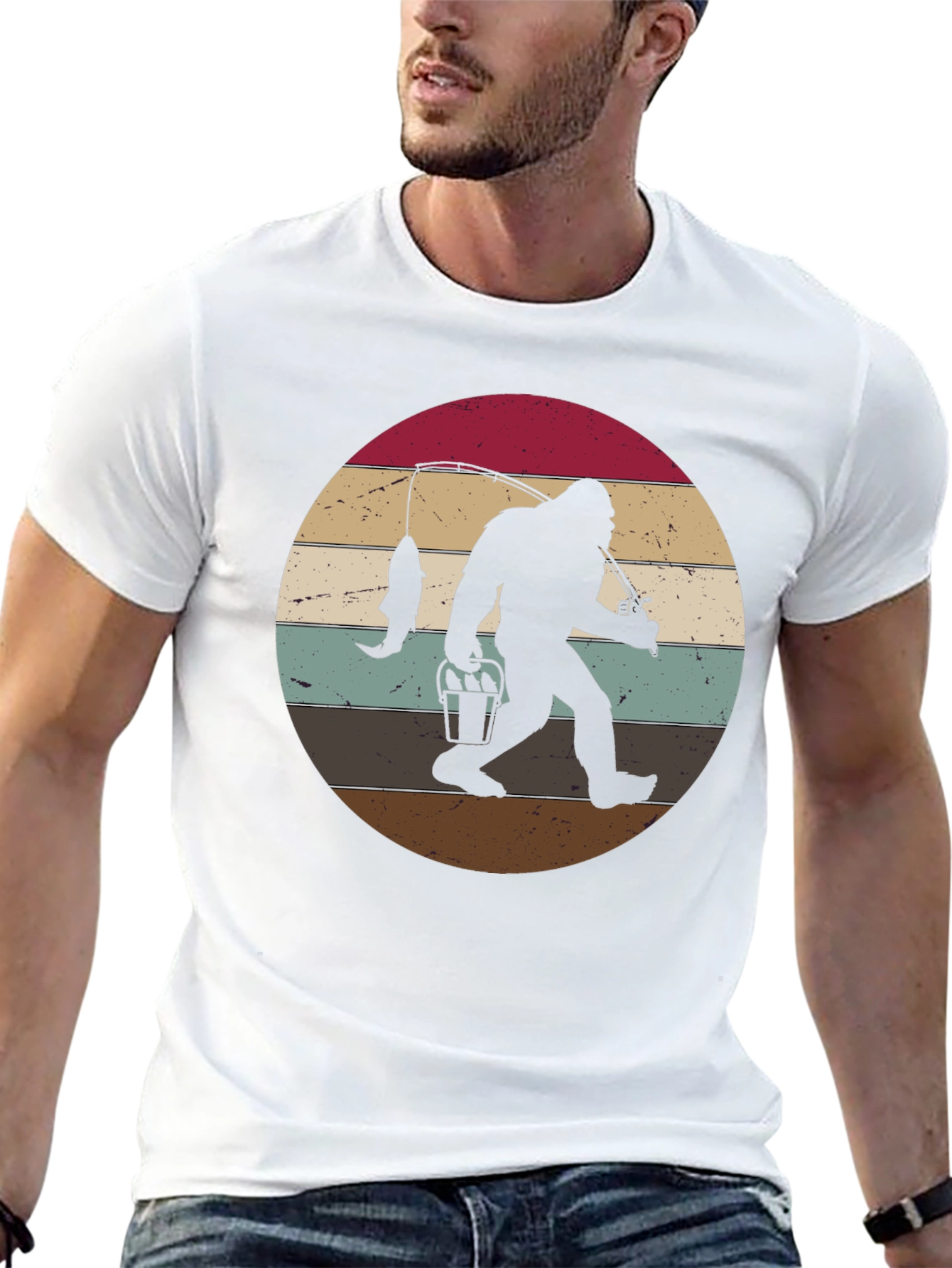 Bigfoot Fishing Sunset Graphic Tee