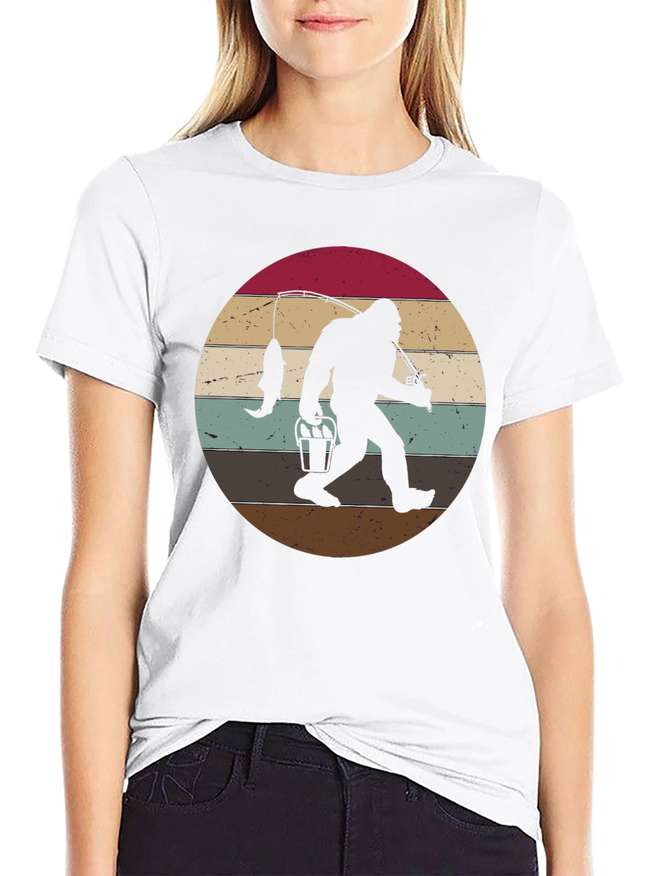 Bigfoot Fishing Sunset Graphic Tee