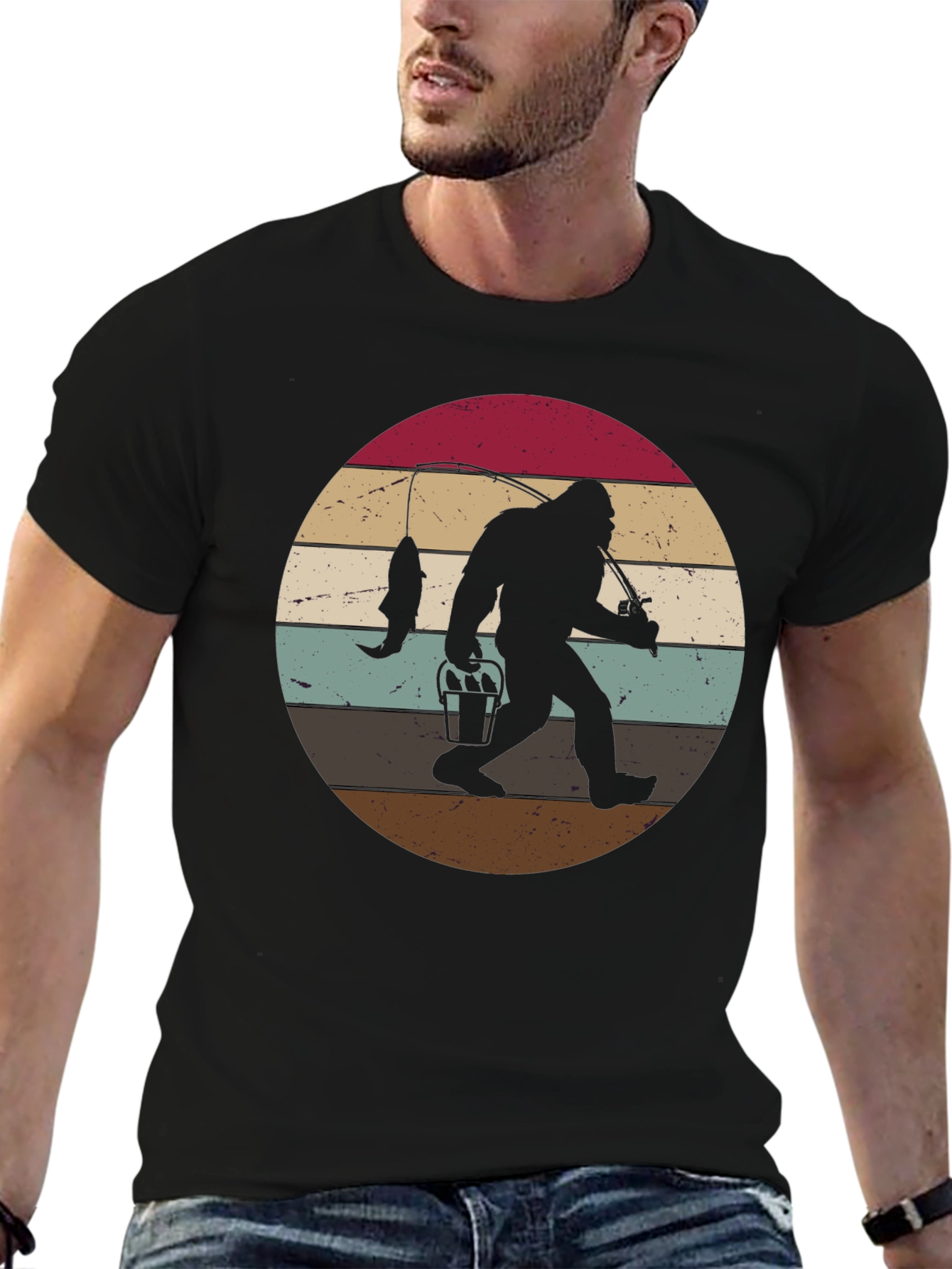 Bigfoot Fishing Sunset Graphic Tee