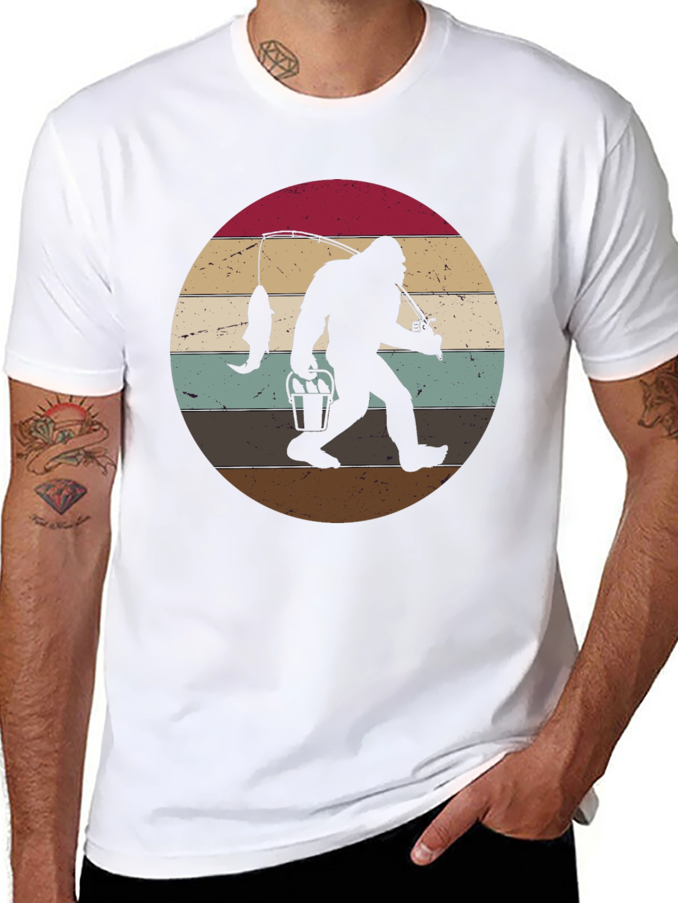 Bigfoot Fishing Sunset Graphic Tee
