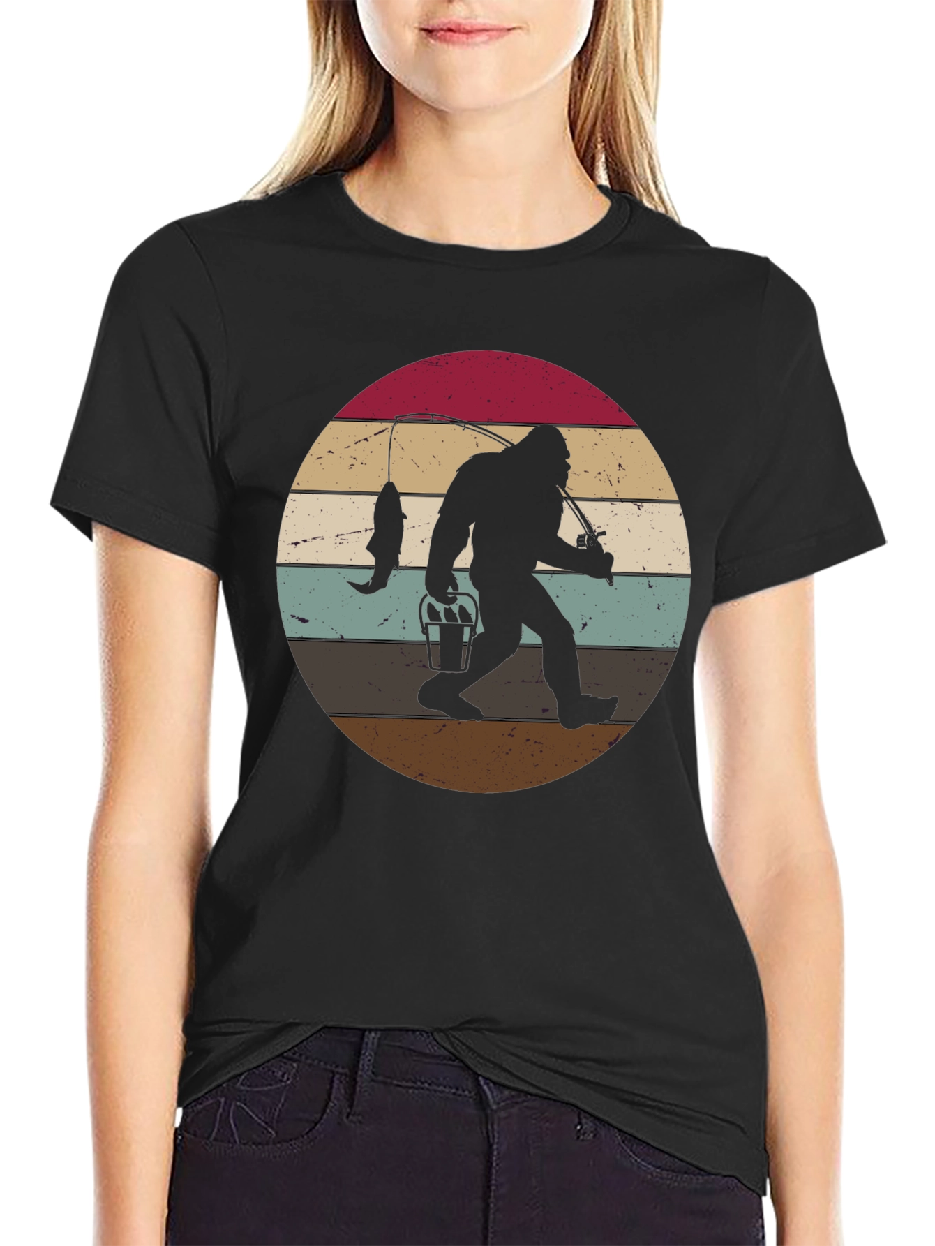 Bigfoot Fishing Sunset Graphic Tee