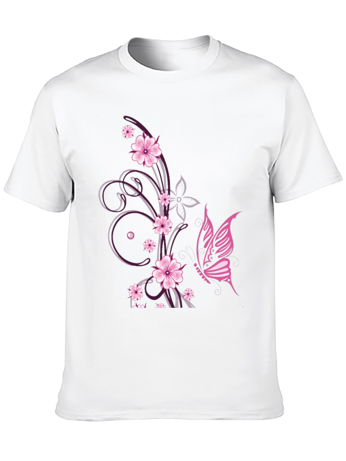 Floral Butterfly Print Black T-Shirt