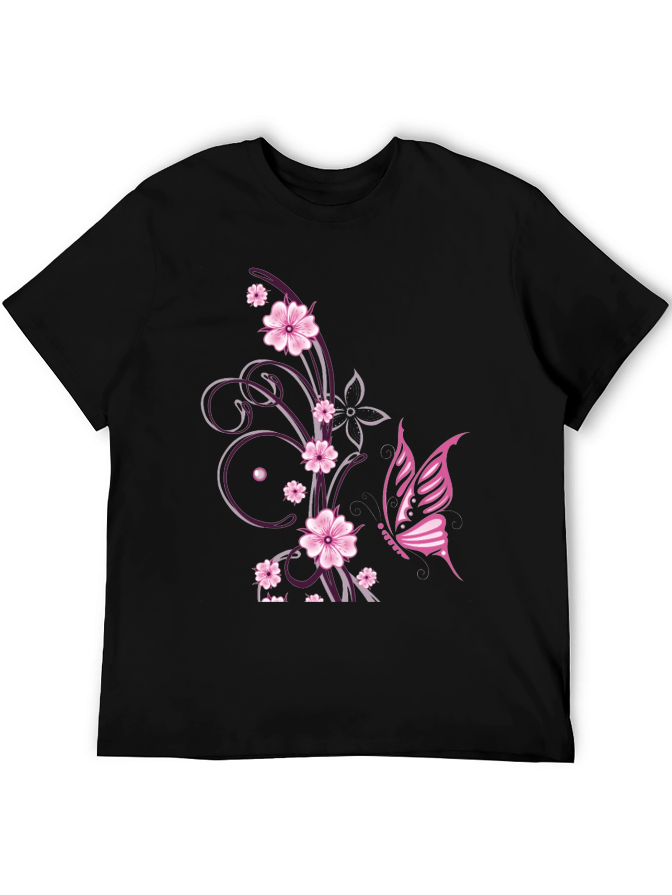 Floral Butterfly Print Black T-Shirt