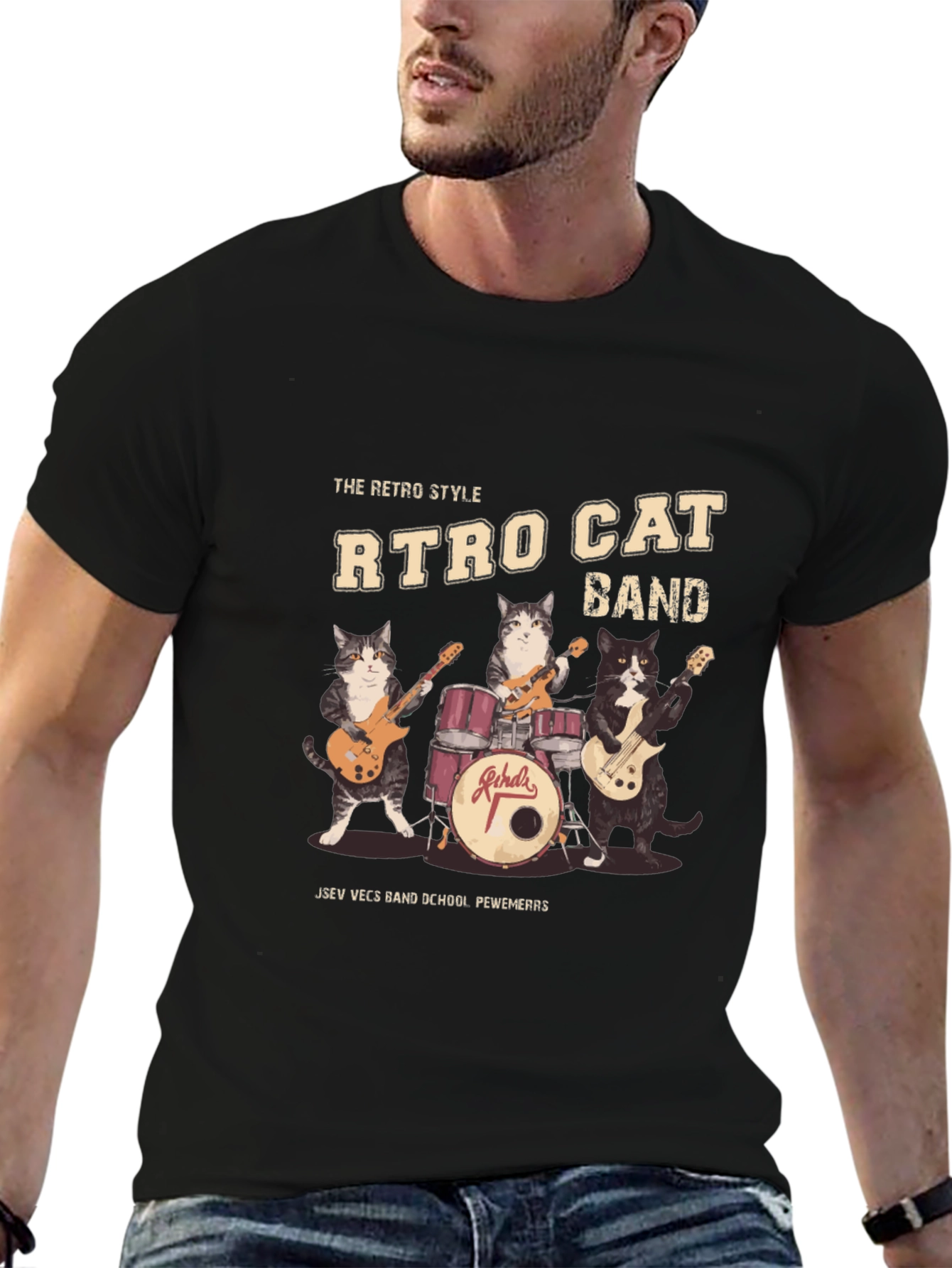 Retro Cat Band Graphic T-Shirt