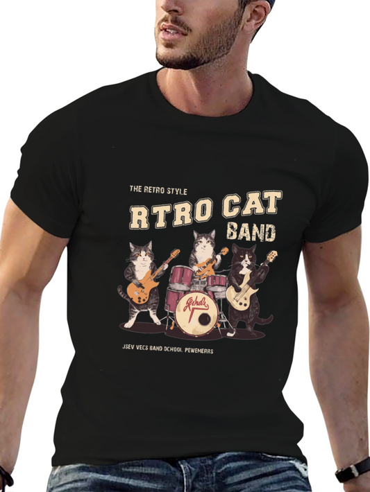Retro Cat Band Graphic T-Shirt