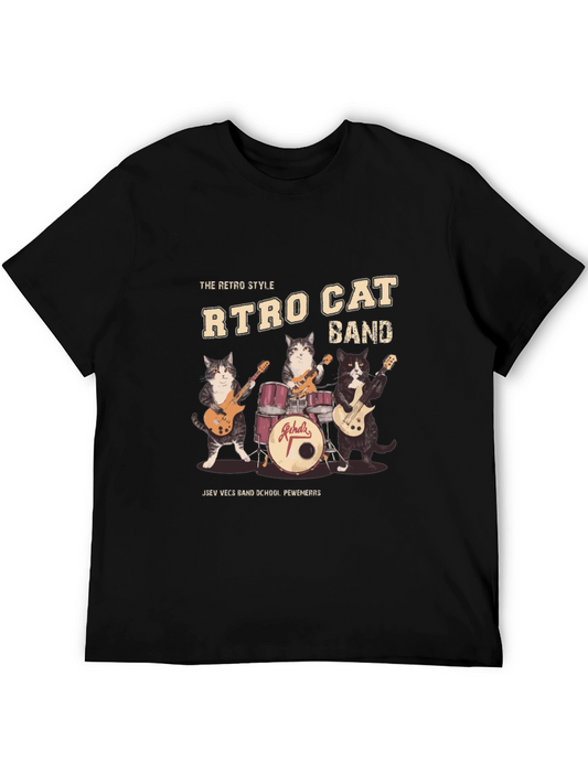Retro Cat Band Graphic T-Shirt