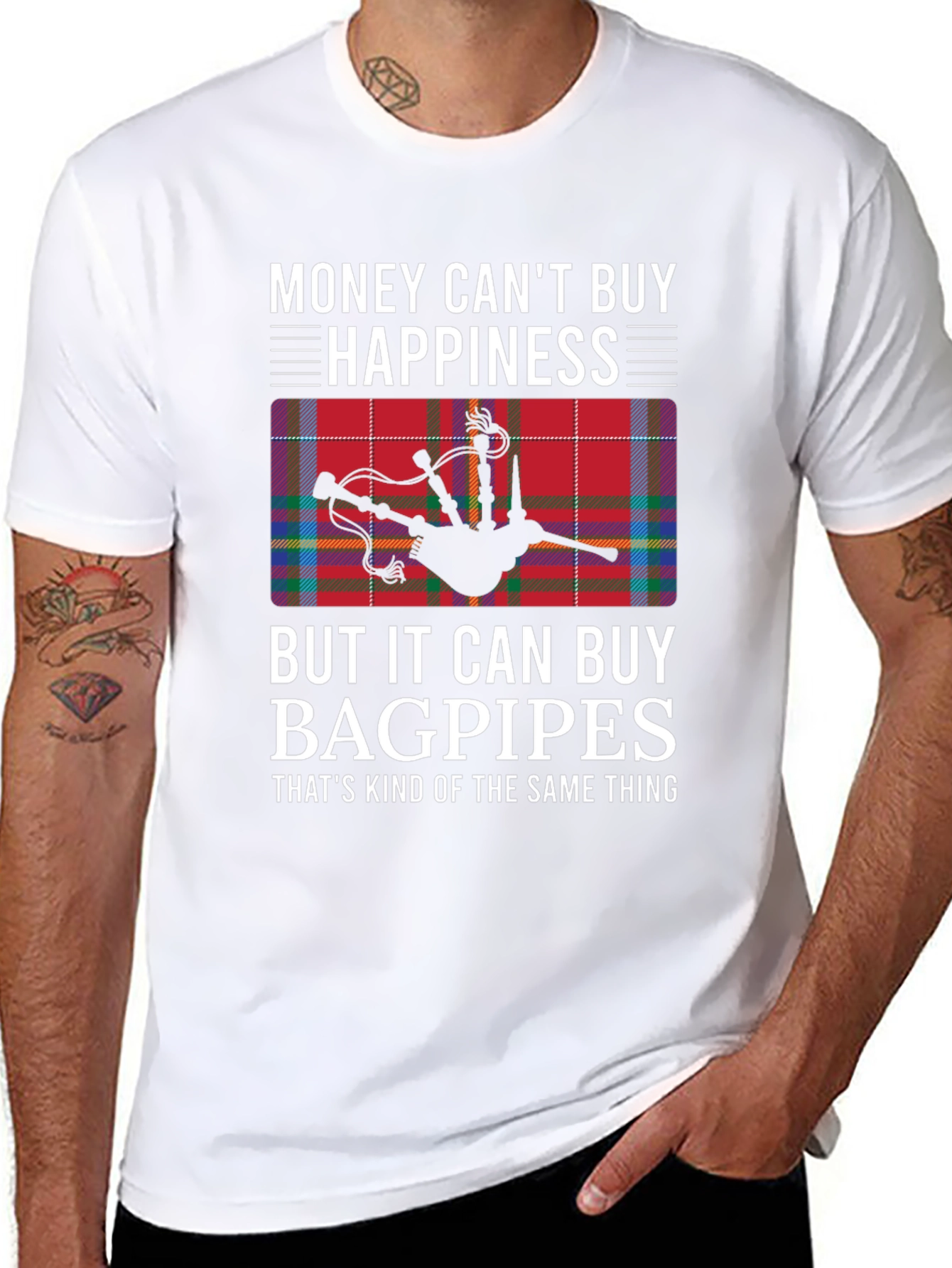 Funny Bagpipes T-Shirt: Money Cant Buy Happiness
