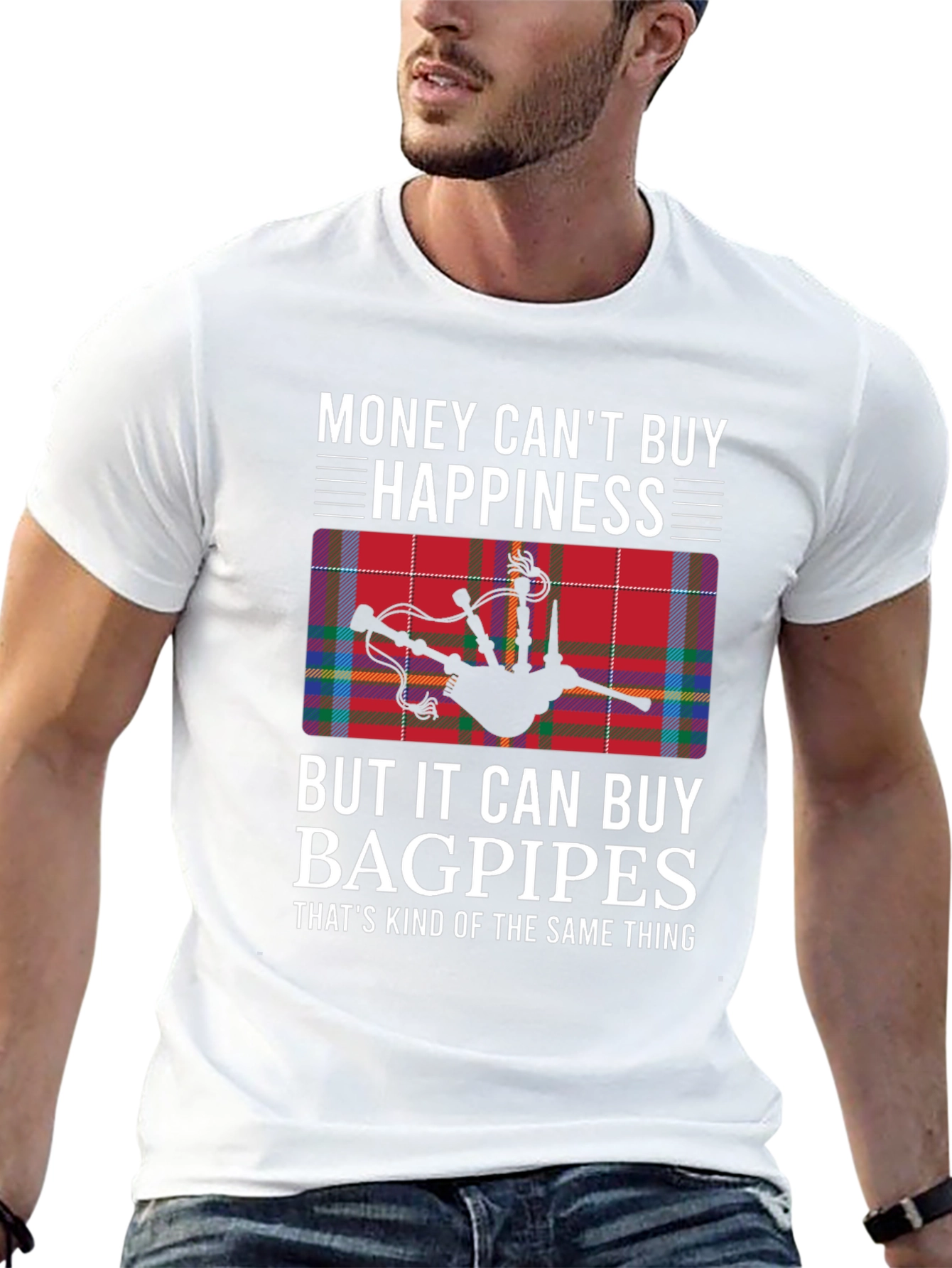 Funny Bagpipes T-Shirt: Money Cant Buy Happiness